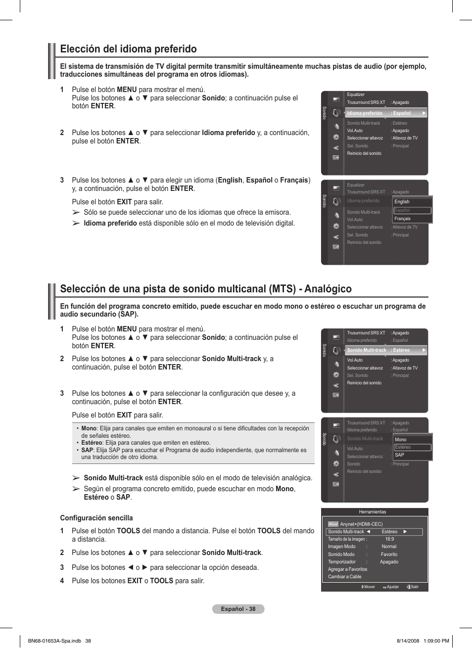 Elección del idioma preferido | Samsung PN63A760T1FXZA User Manual | Page 182 / 282