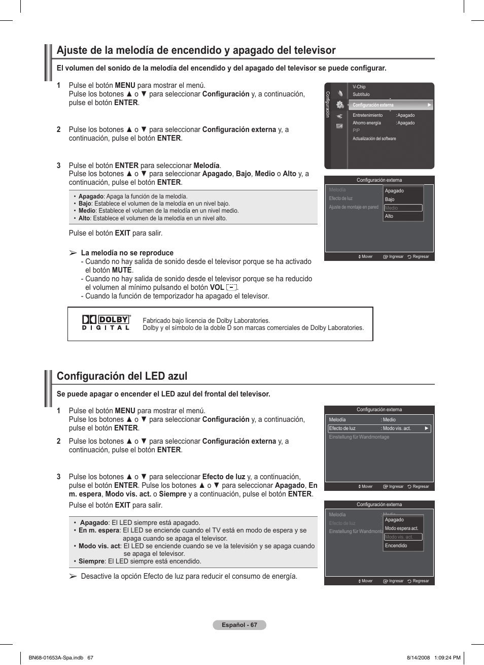 Configuración del led azul | Samsung PN63A760T1FXZA User Manual | Page 211 / 282