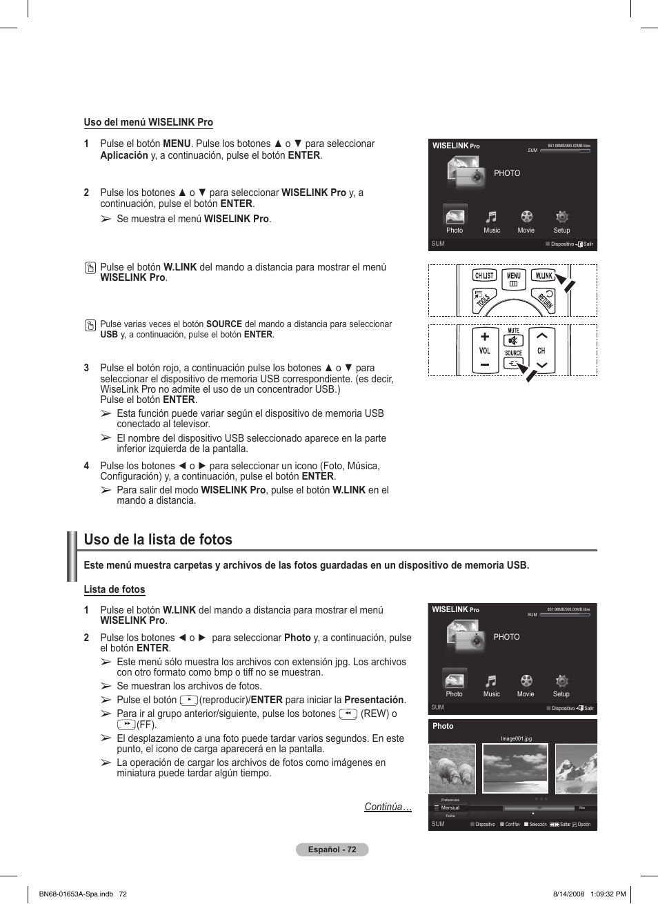 Uso de la lista de fotos | Samsung PN63A760T1FXZA User Manual | Page 216 / 282