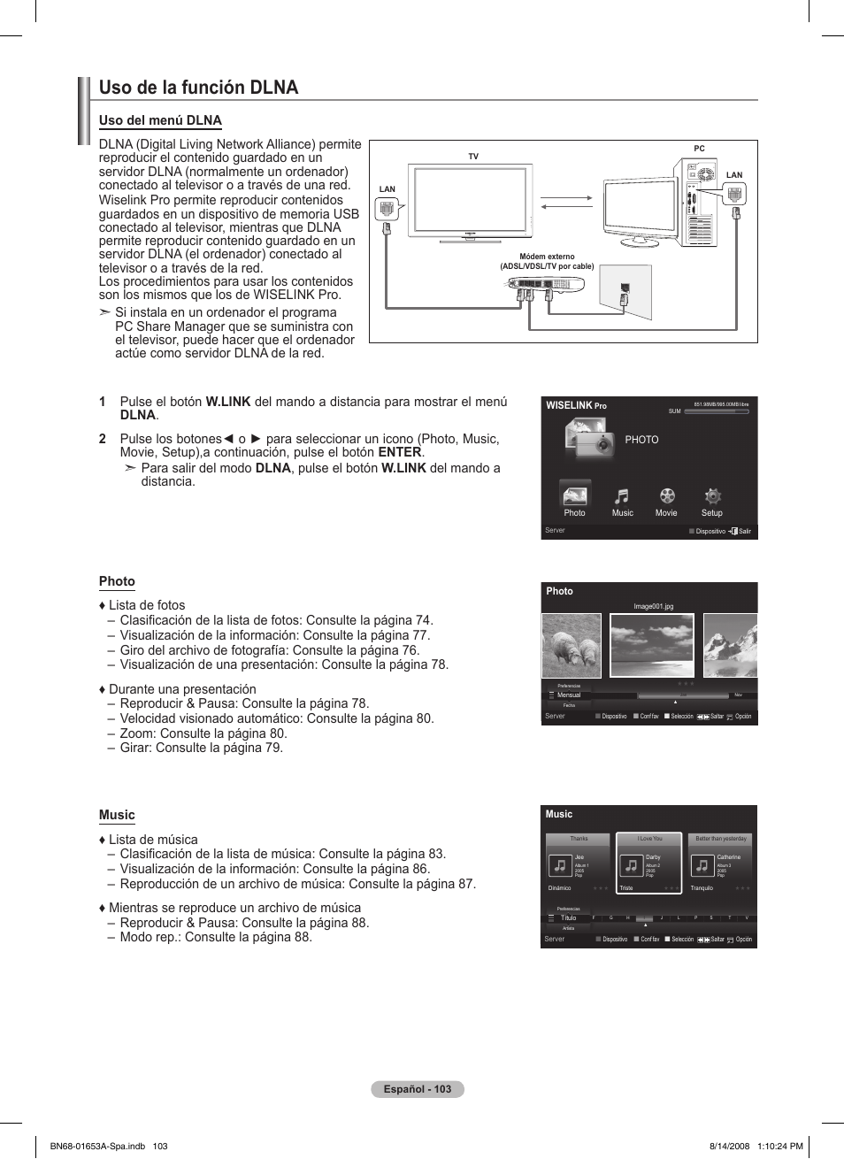Uso de la función dlna | Samsung PN63A760T1FXZA User Manual | Page 247 / 282