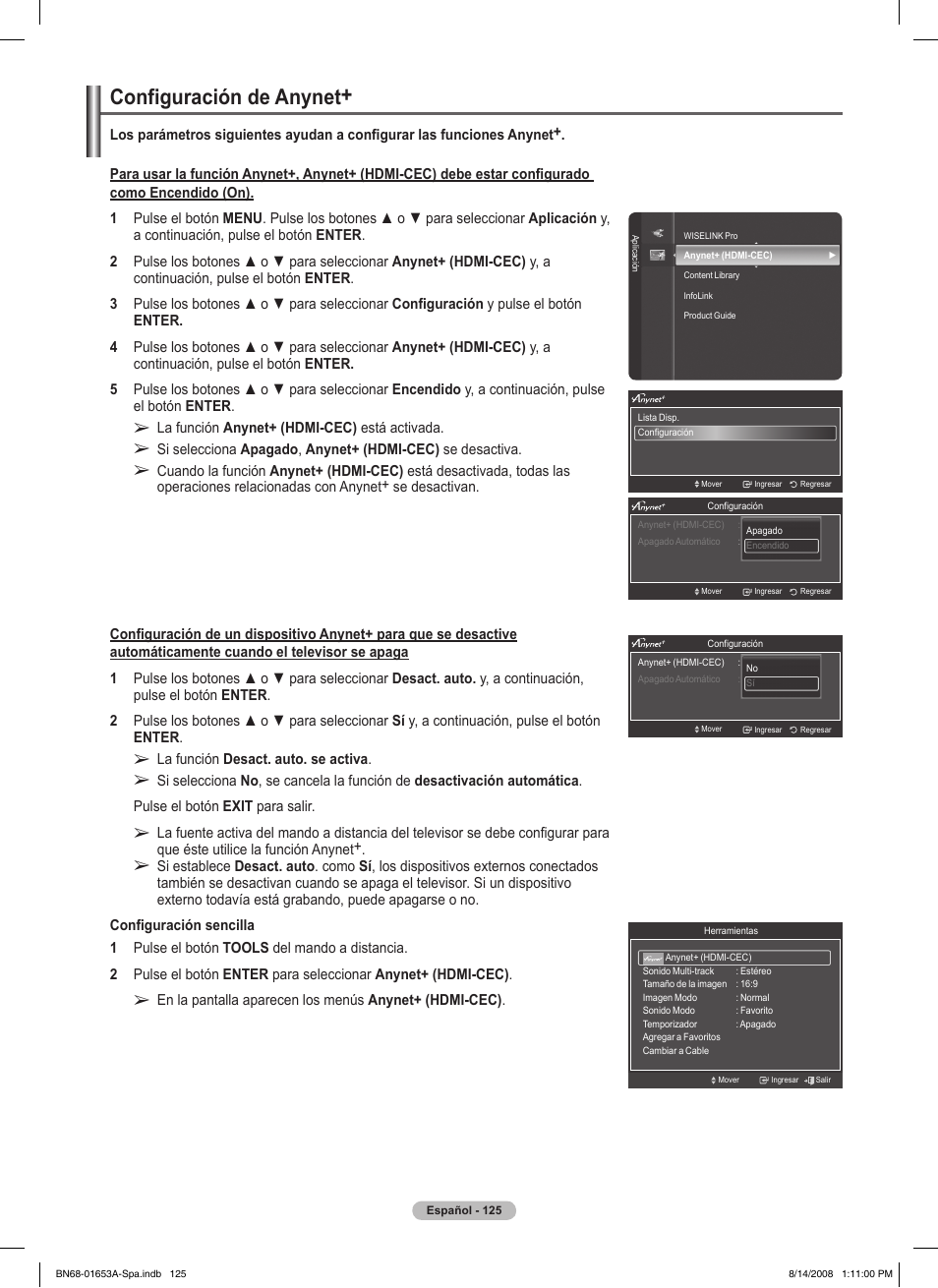 Configuración de anynet | Samsung PN63A760T1FXZA User Manual | Page 269 / 282