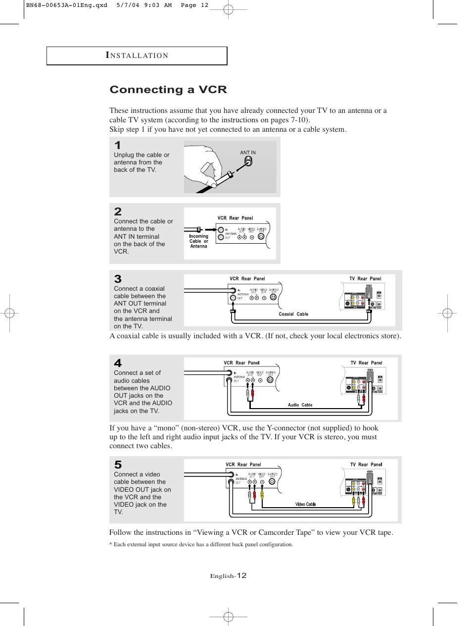 Connecting a vcr | Samsung LTP326WX-XAC User Manual | Page 15 / 90