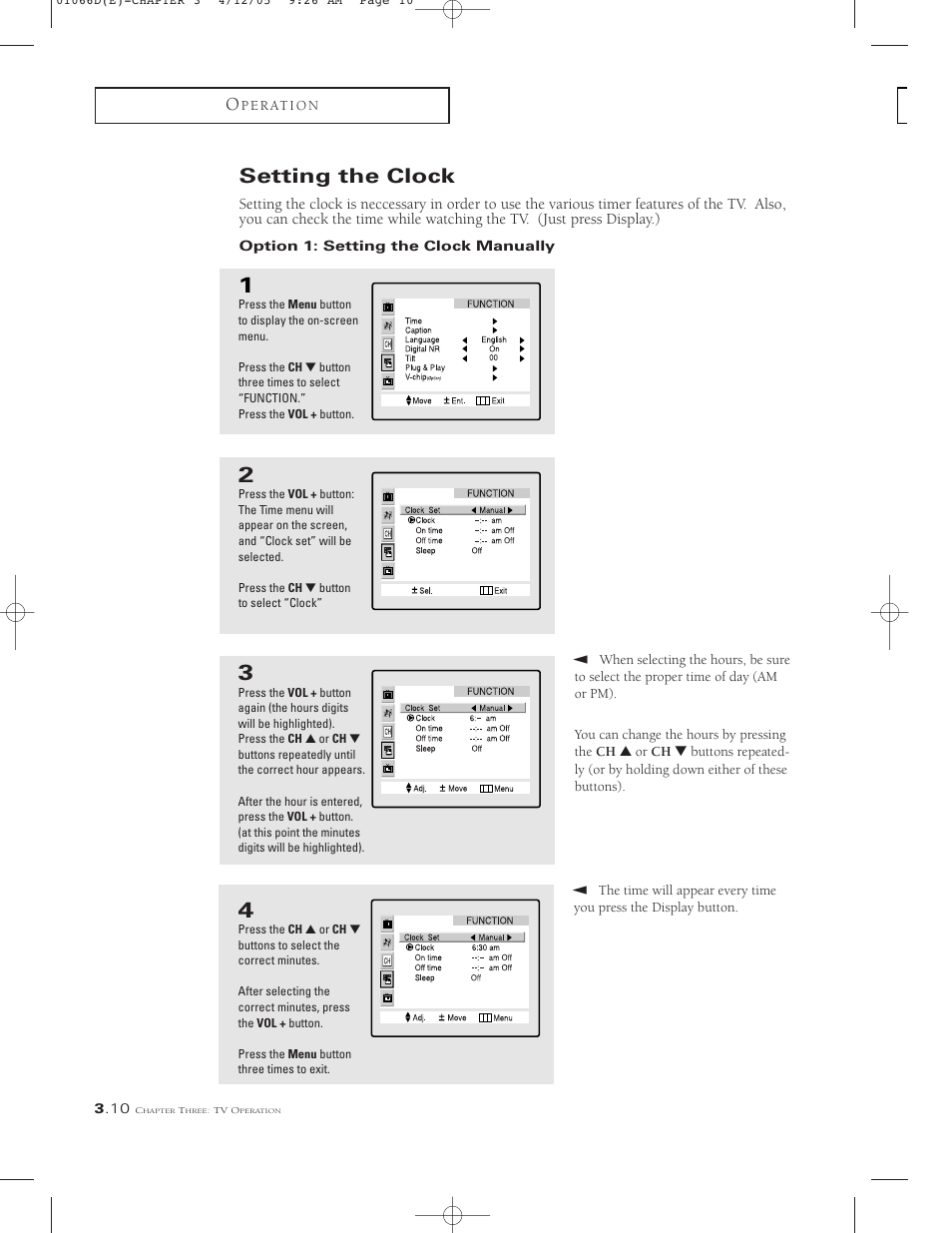 Setting the clock | Samsung TSK3092WFX-XAA User Manual | Page 32 / 65