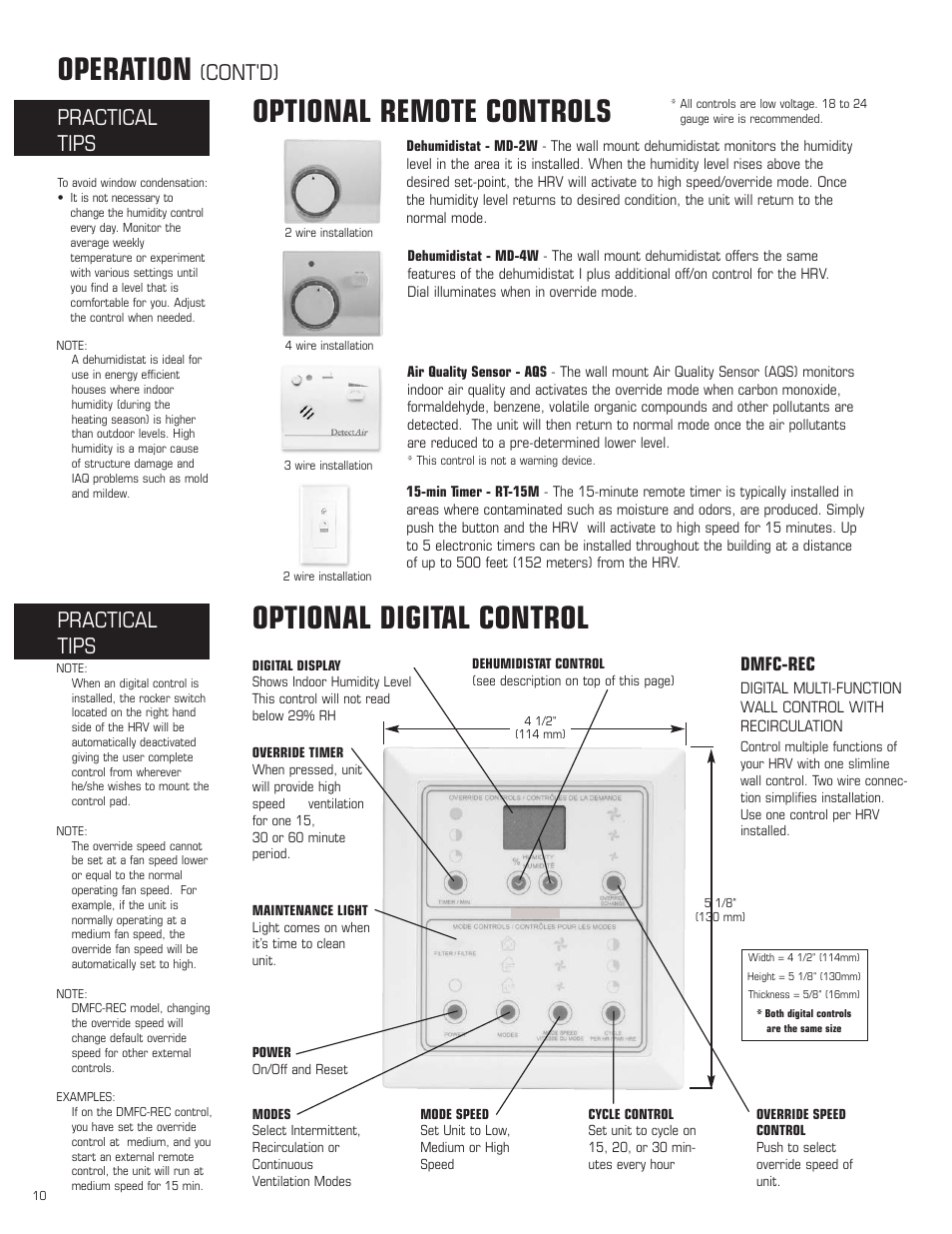 Optional remote controls operation, Optional digital control, Practical tips | Cont'd), Dmfc-rec | Amana HRV-300D User Manual | Page 10 / 28