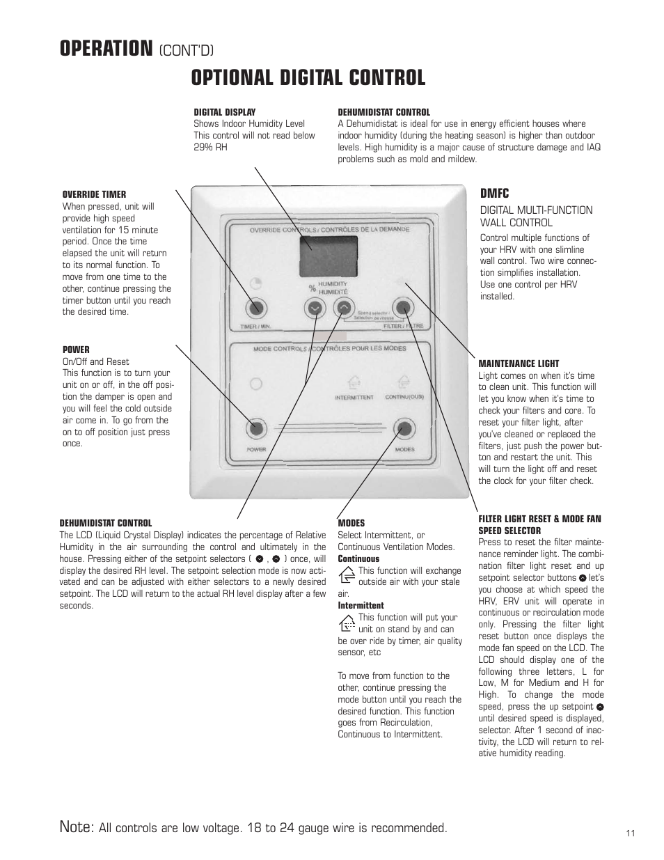 Operation, Optional digital control, Cont'd) | Amana HRV-300D User Manual | Page 11 / 28