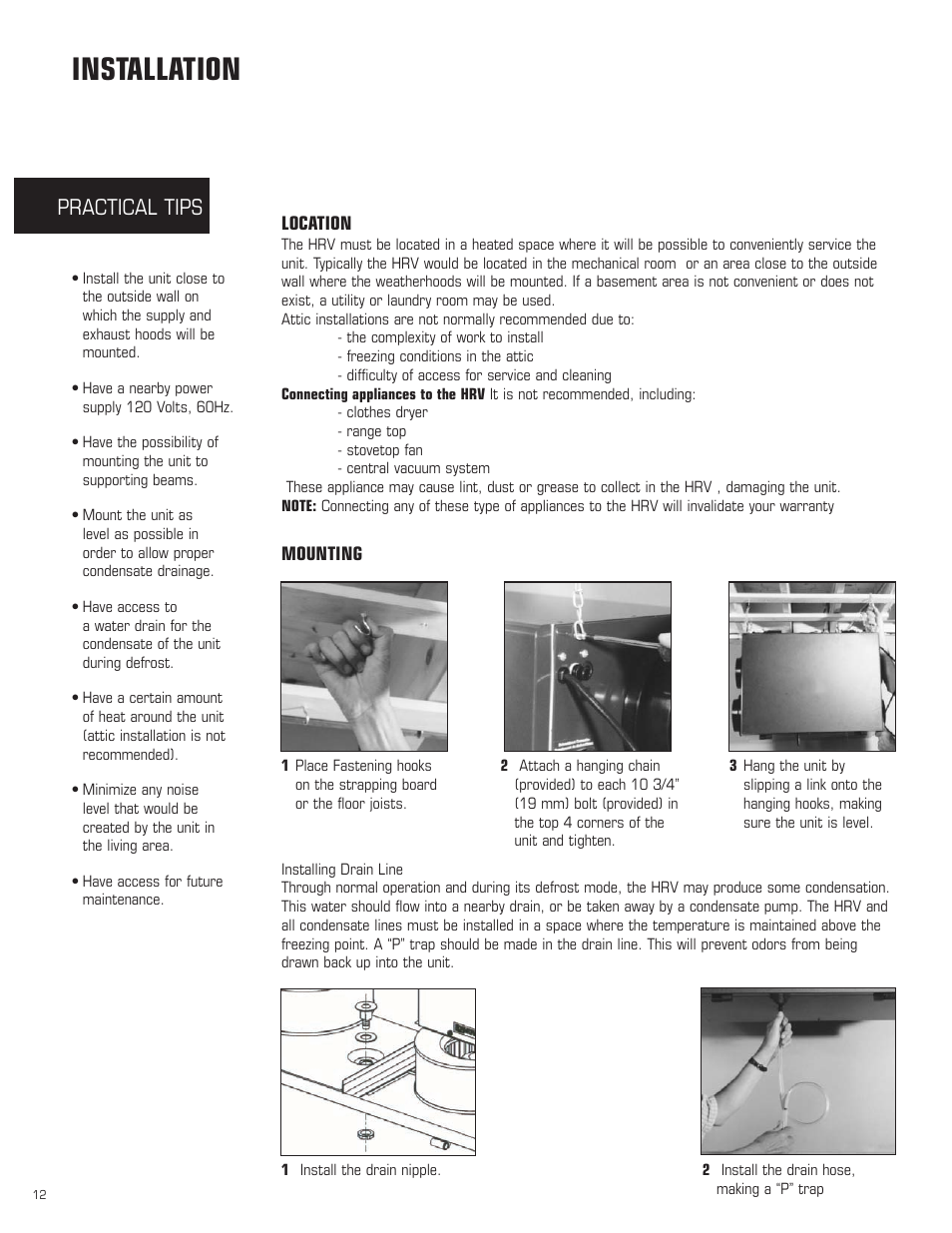 Installation, Practical tips | Amana HRV-300D User Manual | Page 12 / 28