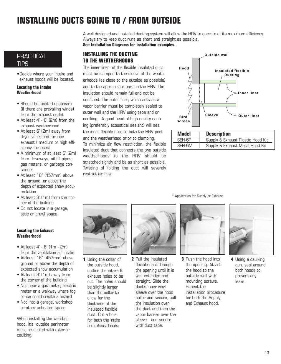 Installing ducts going to / from outside, Practical tips | Amana HRV-300D User Manual | Page 13 / 28