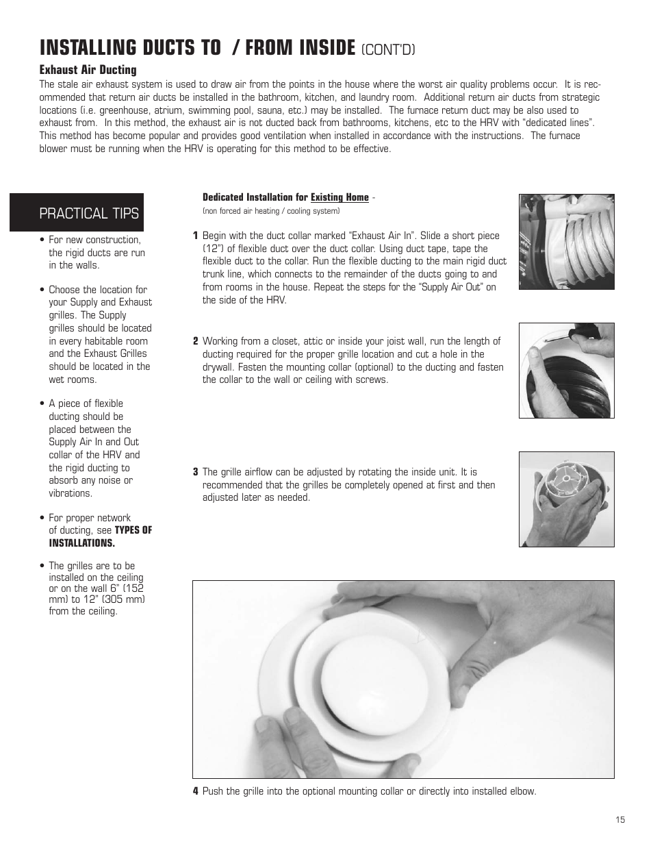 Installing ducts to / from inside, Cont'd) practical tips | Amana HRV-300D User Manual | Page 15 / 28