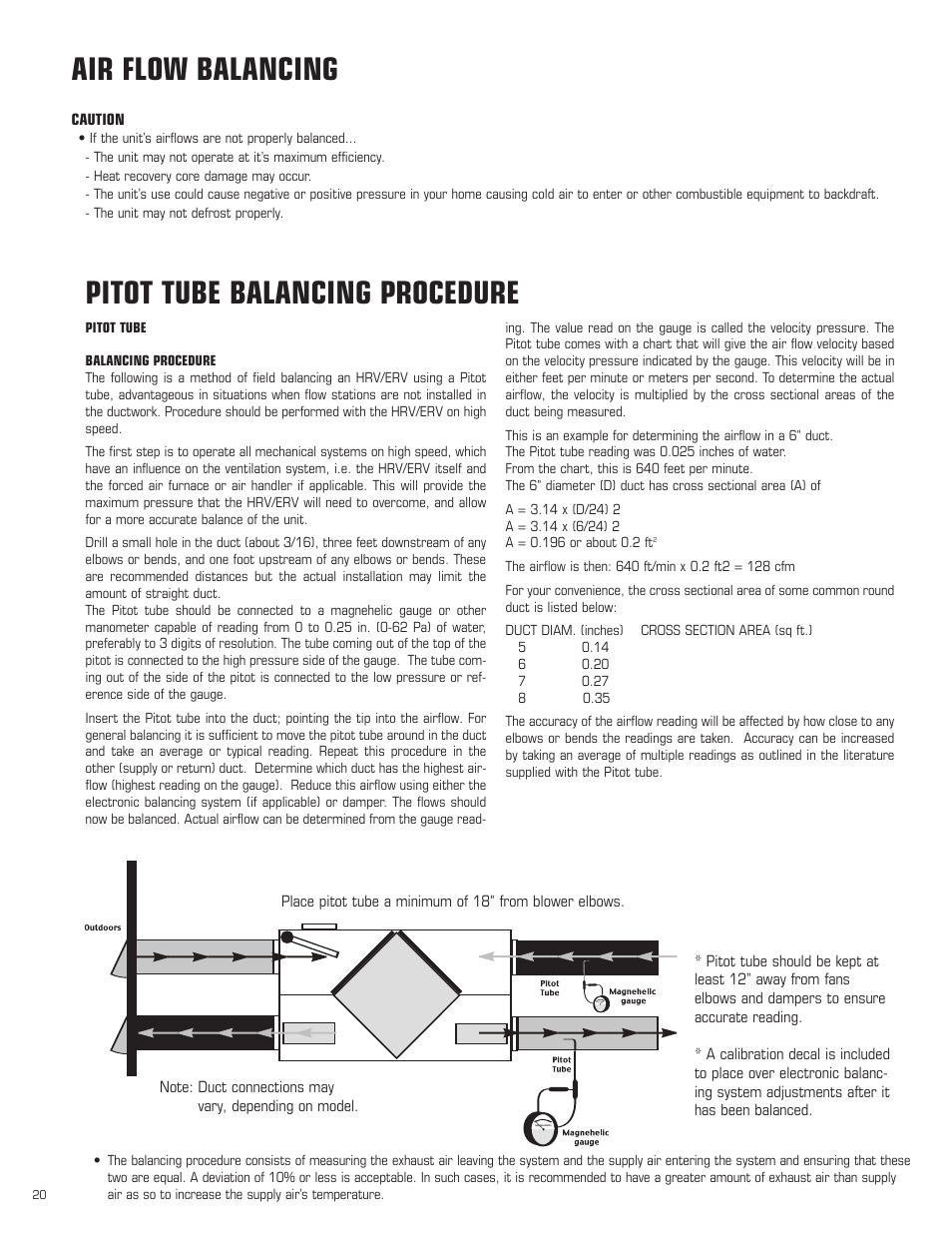 Air flow balancing, Pitot tube balancing procedure | Amana HRV-300D User Manual | Page 20 / 28