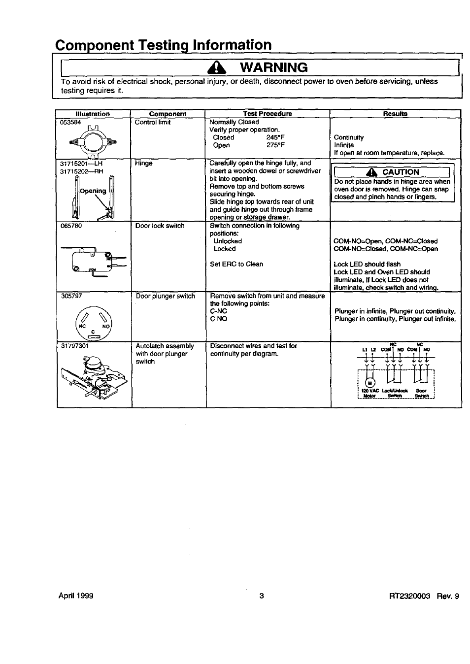 Component testing information a warning, A caution, X ■ i' jr >l i | Amana Pi143415N User Manual | Page 3 / 8
