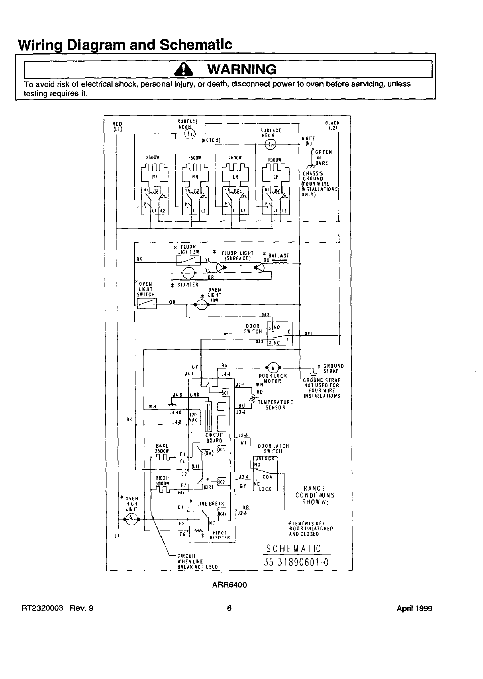 Wiring diagram and schematic a warning | Amana Pi143415N User Manual | Page 6 / 8