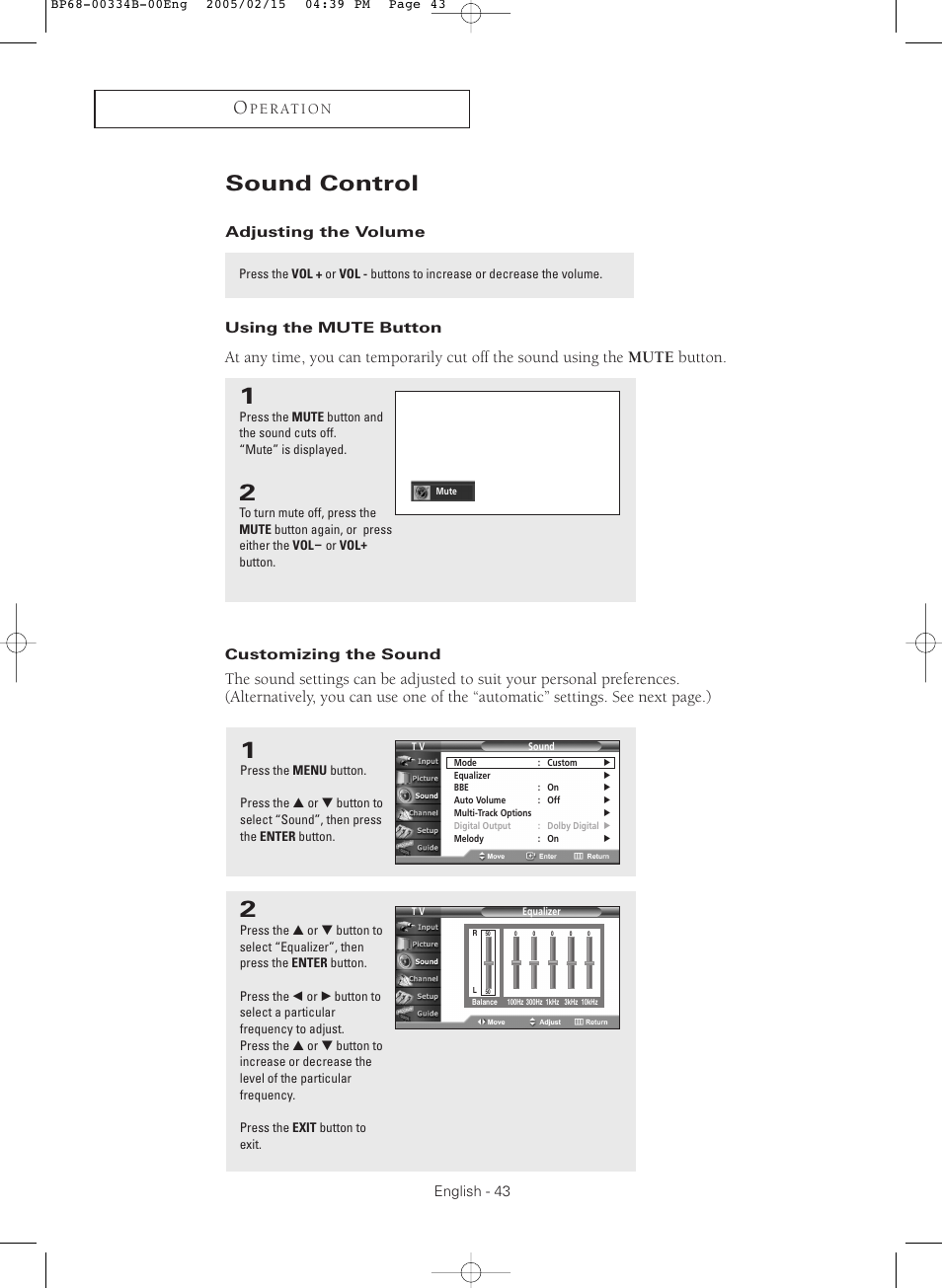Sound control | Samsung HCR4245WX-XAA User Manual | Page 43 / 80