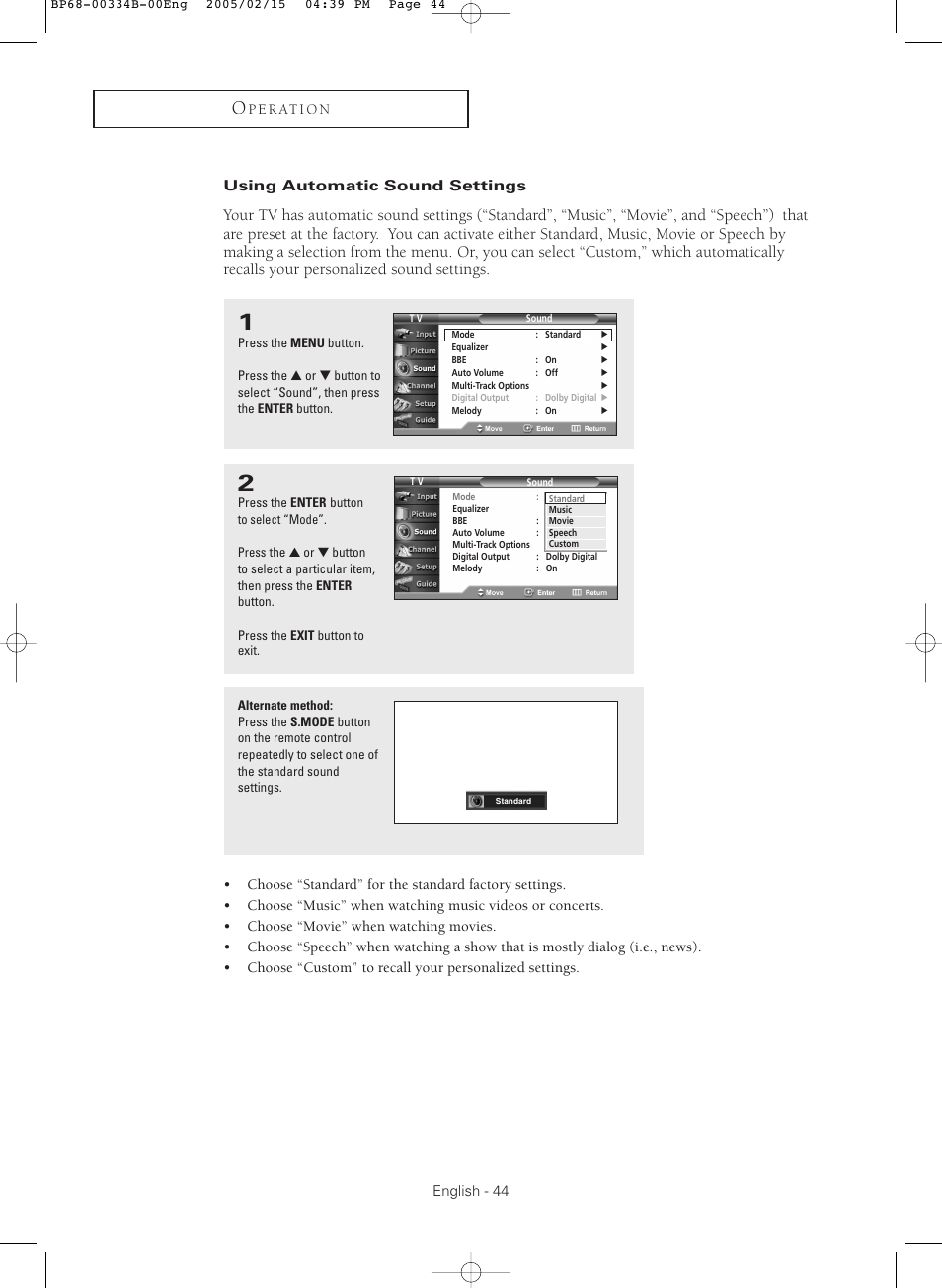 Adjusting the volume, Using the mute button, Customizing the sound | Samsung HCR4245WX-XAA User Manual | Page 44 / 80