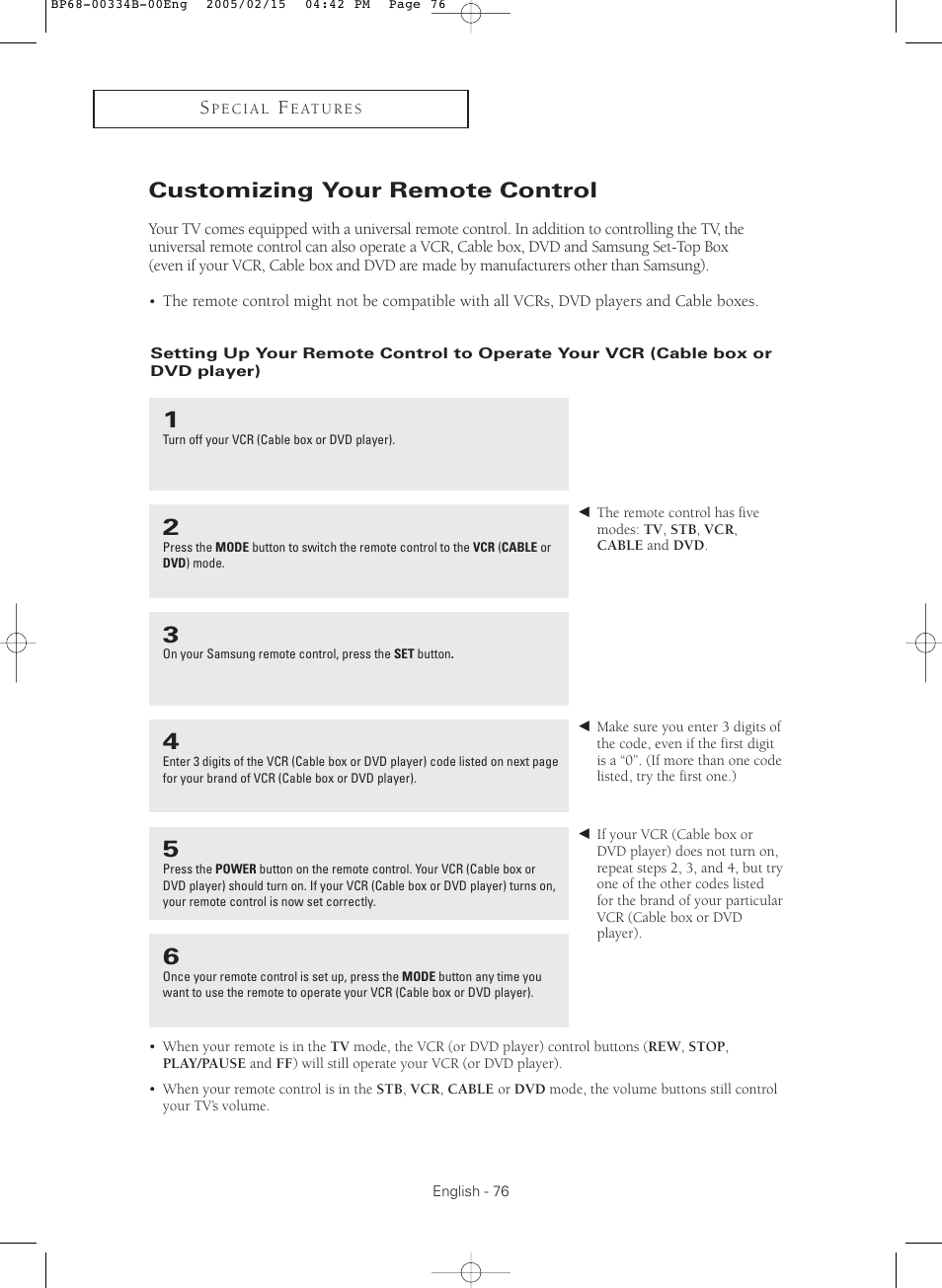 Customizing your remote control | Samsung HCR4245WX-XAA User Manual | Page 76 / 80
