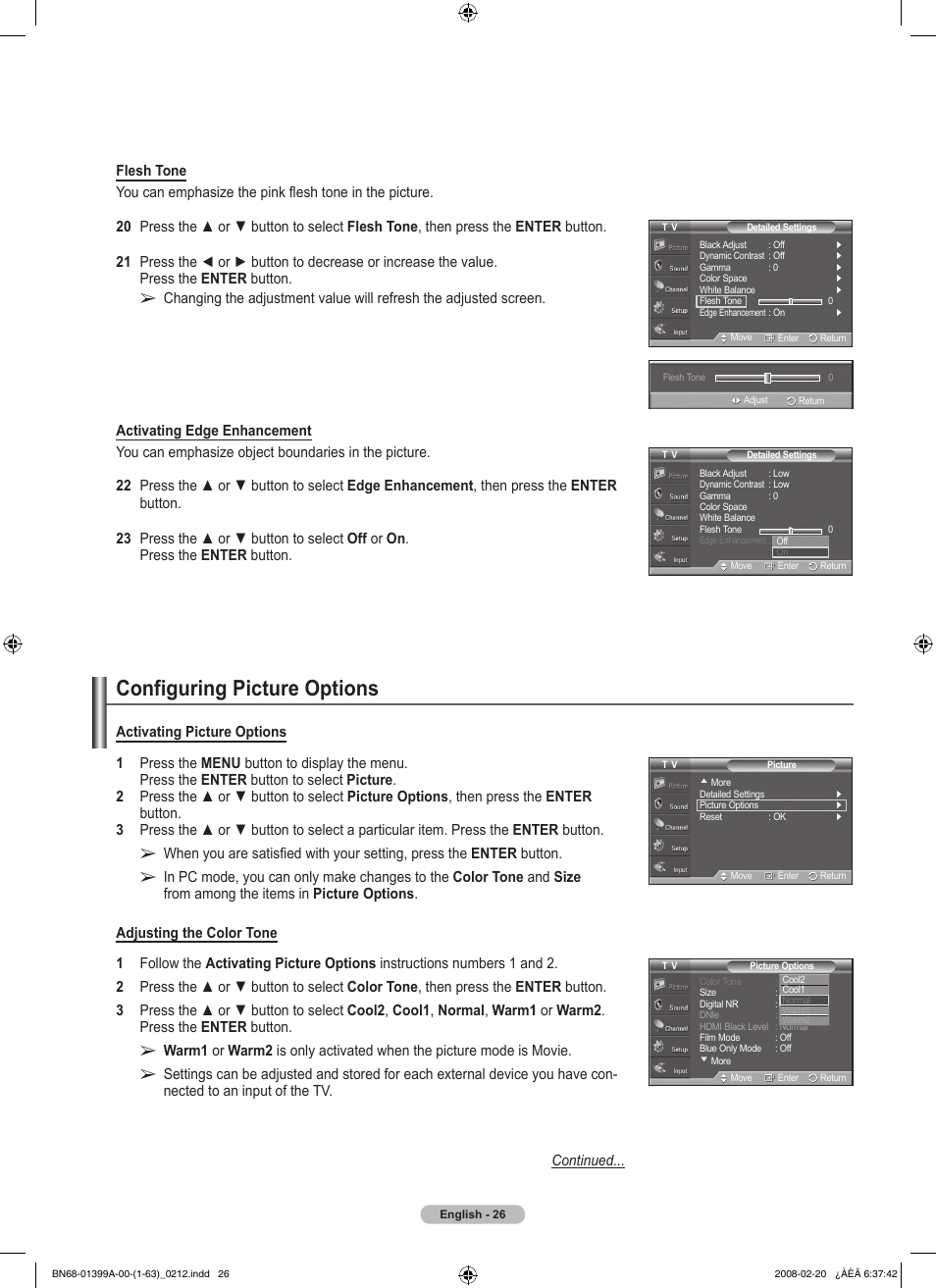 Configuring picture options | Samsung PN42A450P1DXZA User Manual | Page 26 / 75