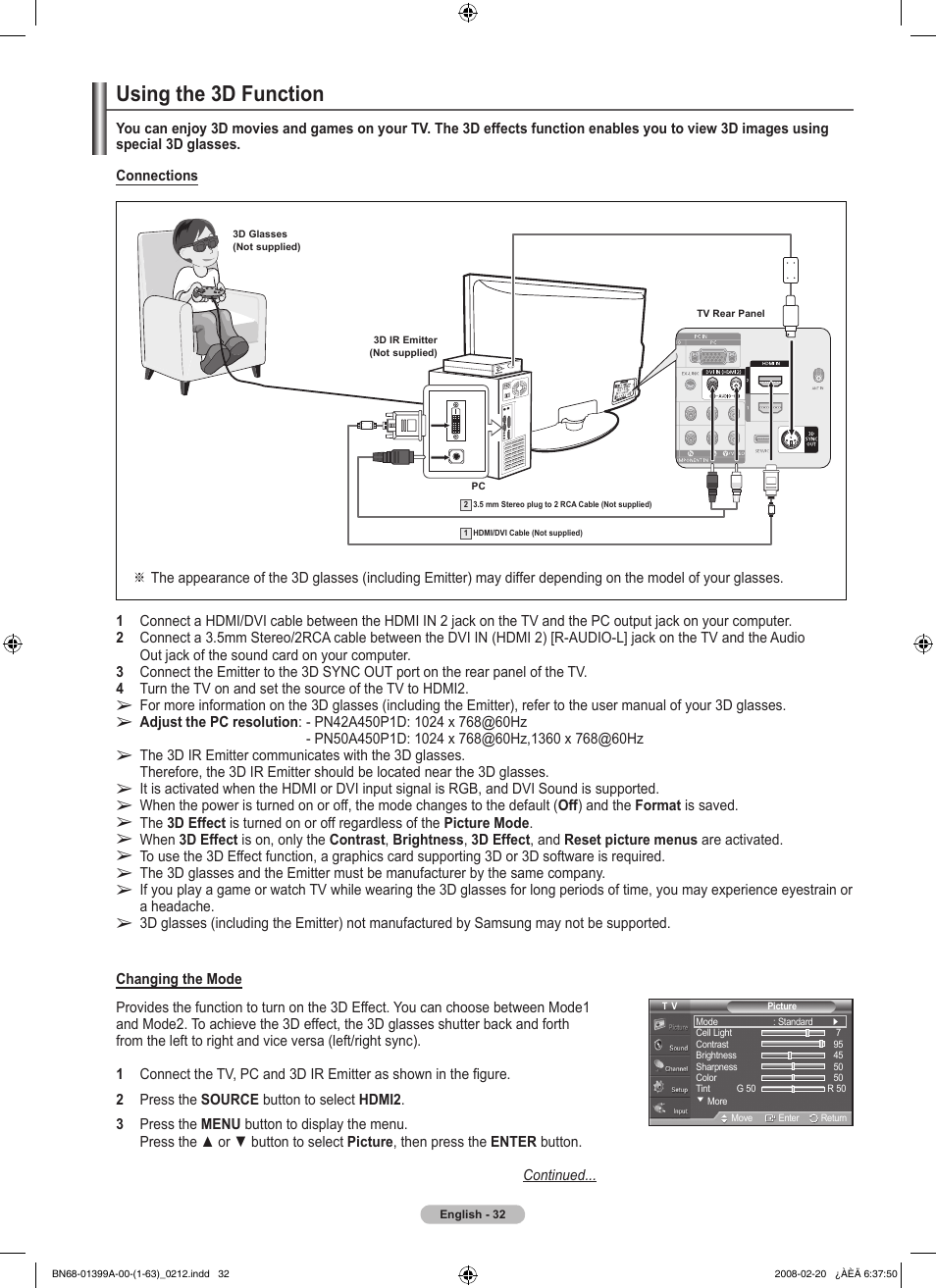 Using the d function, Using the d function | Samsung PN42A450P1DXZA User Manual | Page 32 / 75