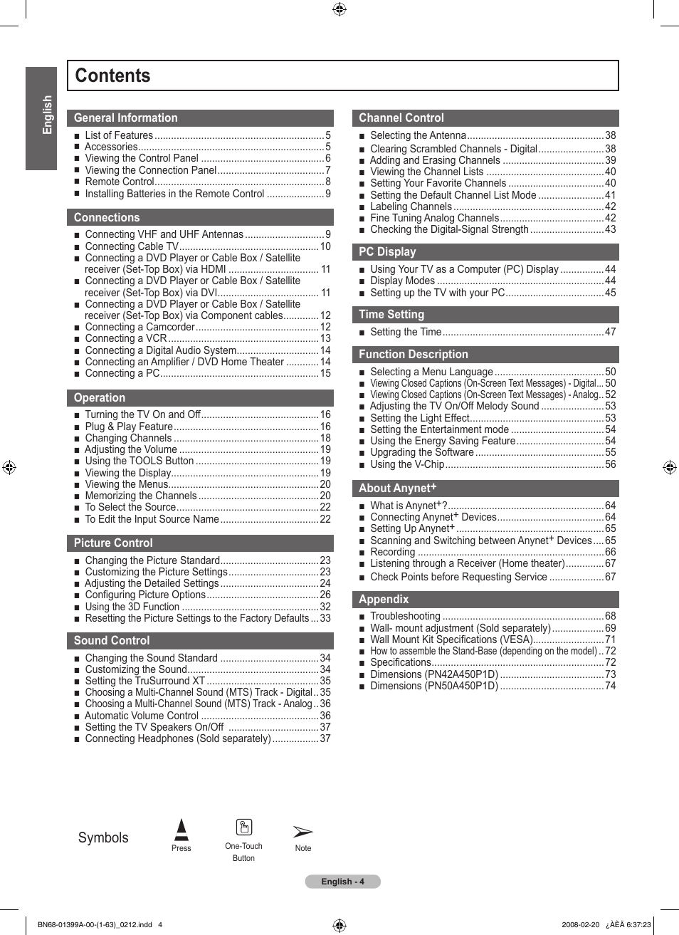 Samsung PN42A450P1DXZA User Manual | Page 4 / 75