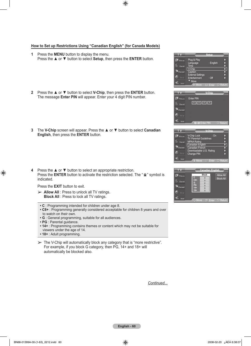 Symbol is indicated. press the exit button to exit | Samsung PN42A450P1DXZA User Manual | Page 60 / 75
