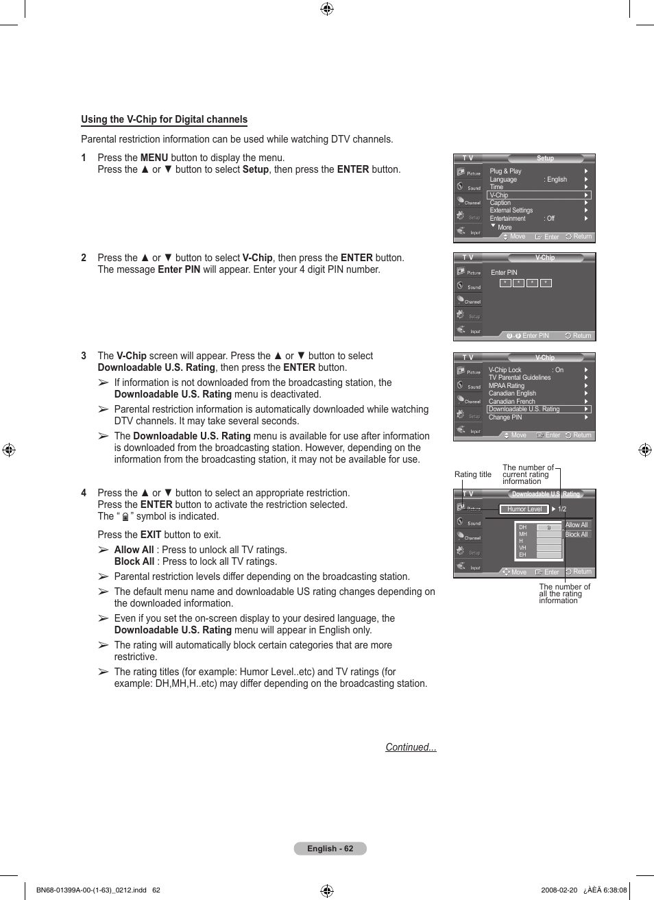 Samsung PN42A450P1DXZA User Manual | Page 62 / 75