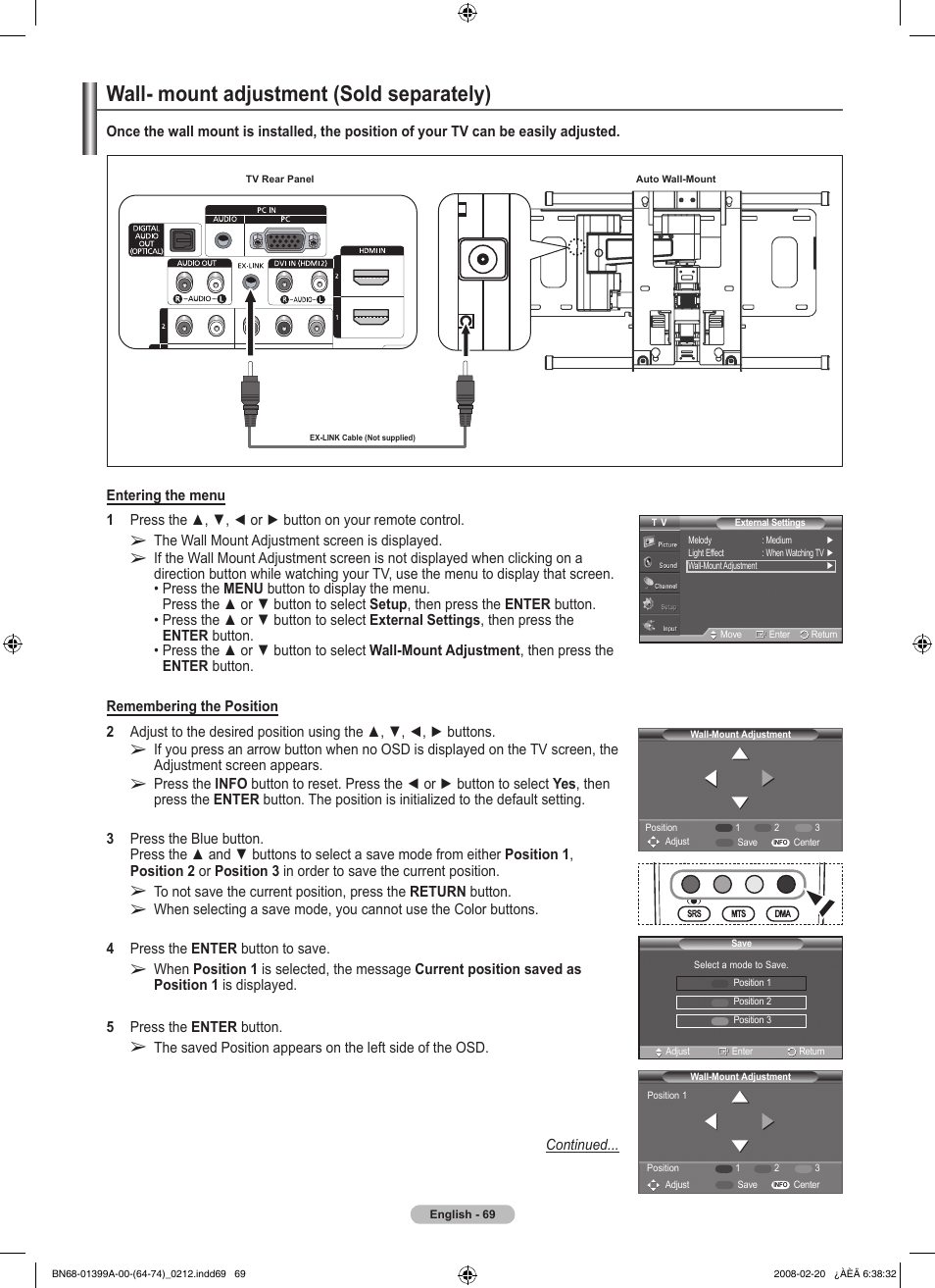 Wall- mount adjustment (sold separately) | Samsung PN42A450P1DXZA User Manual | Page 69 / 75