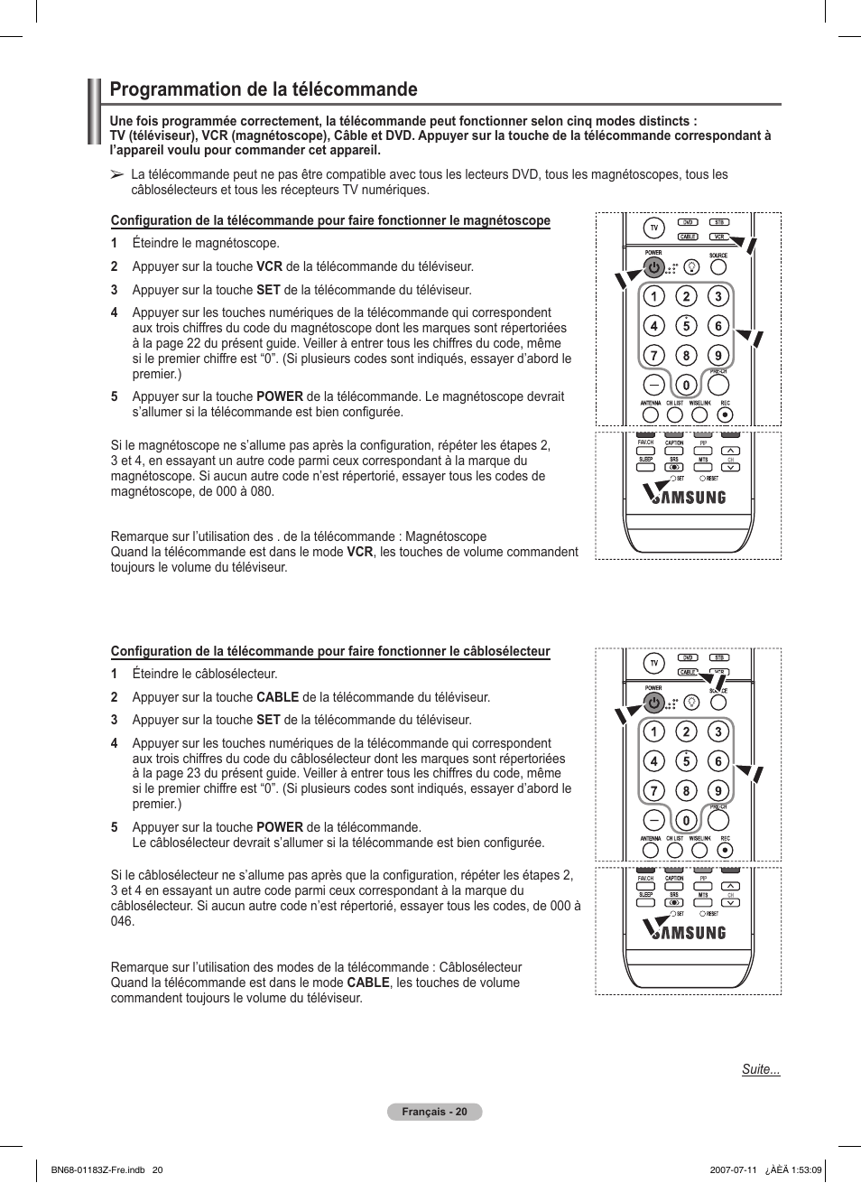 Programmation de la télécommande | Samsung FPT5884X-XAA User Manual | Page 104 / 250