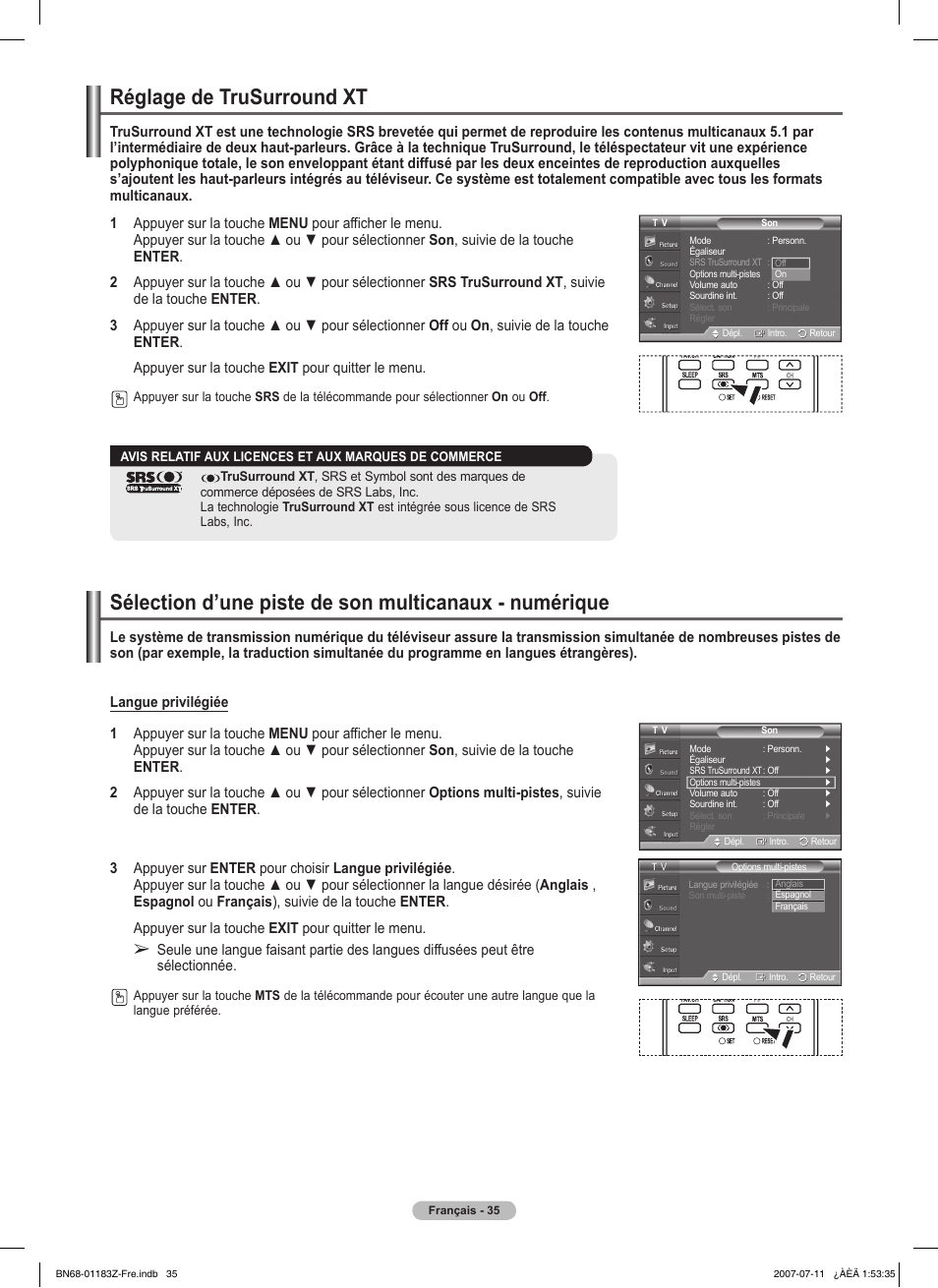 Réglage de trusurround xt | Samsung FPT5884X-XAA User Manual | Page 119 / 250