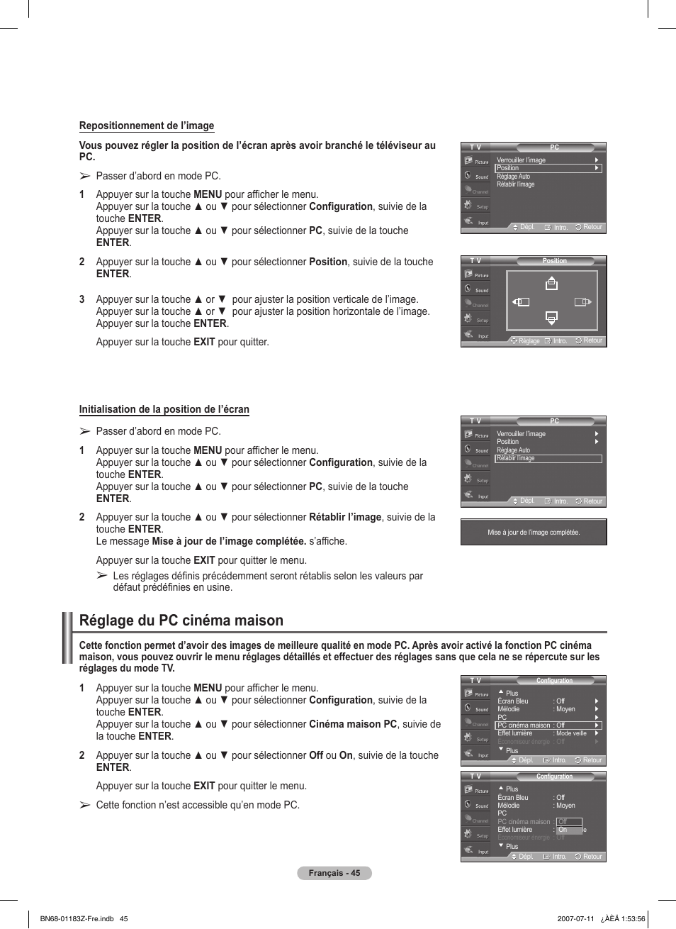 Réglage du pc cinéma maison | Samsung FPT5884X-XAA User Manual | Page 129 / 250