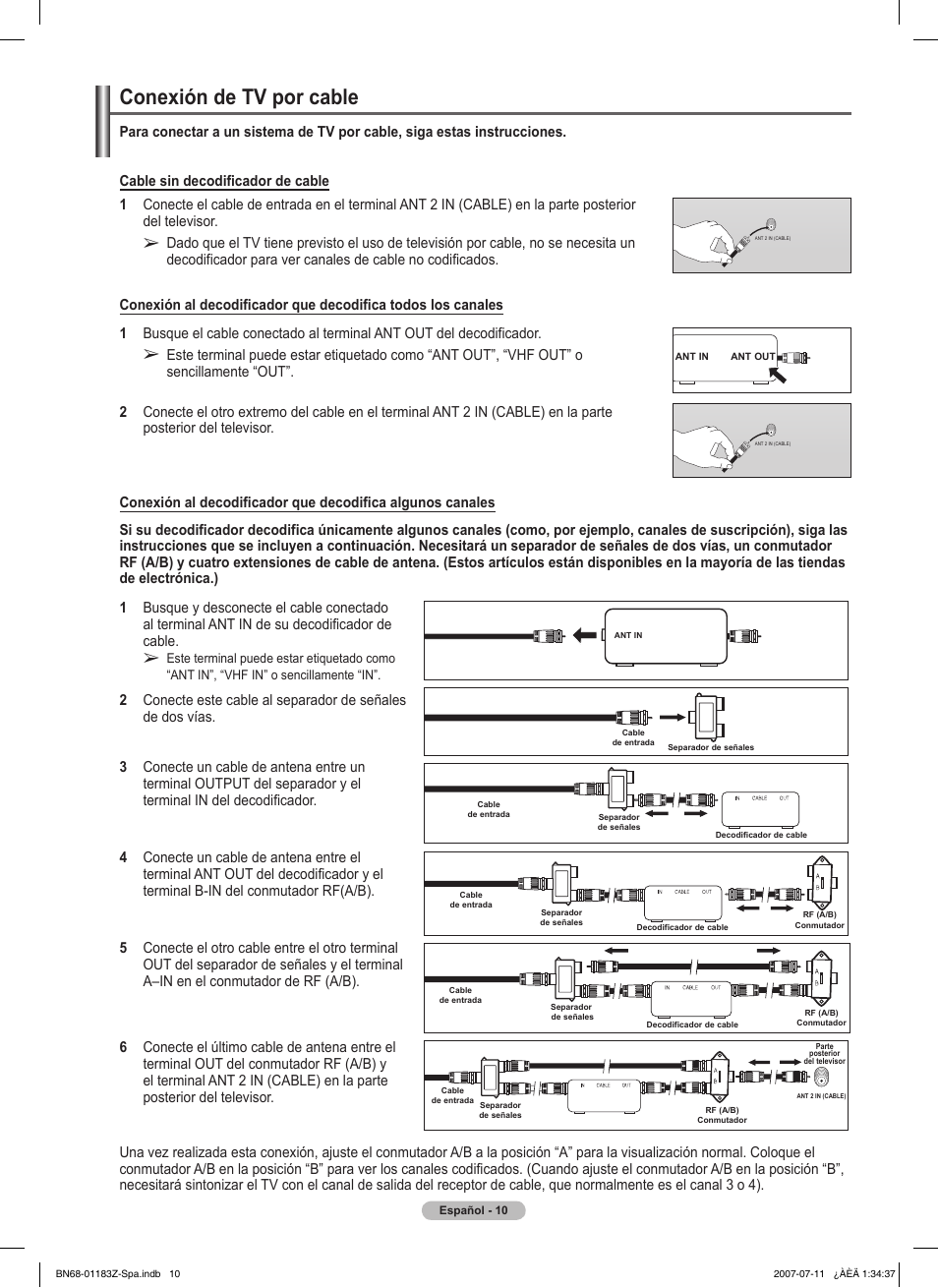 Conexión de tv por cable | Samsung FPT5884X-XAA User Manual | Page 176 / 250