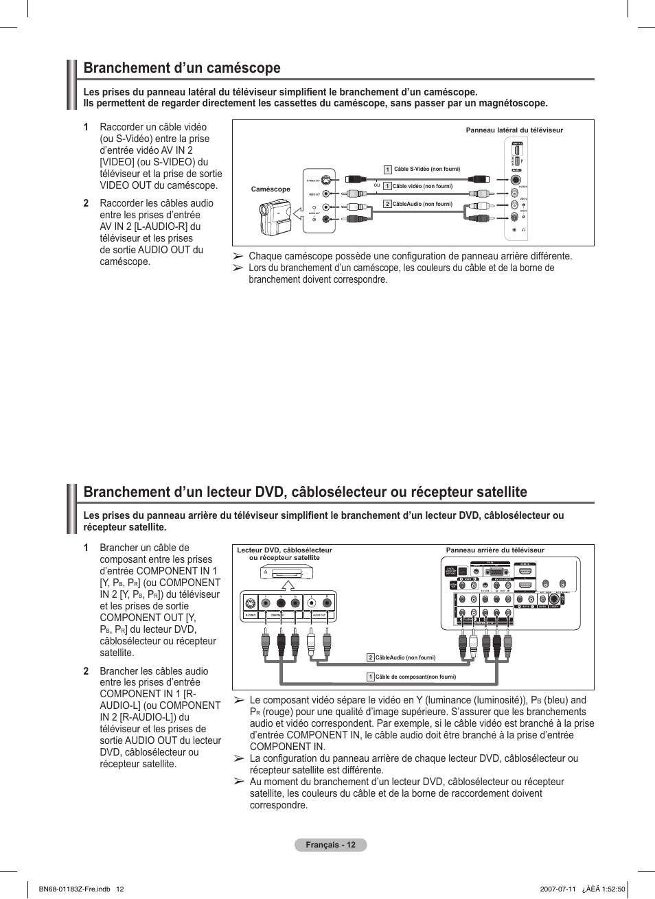 Branchement d’un caméscope | Samsung FPT5884X-XAA User Manual | Page 96 / 250