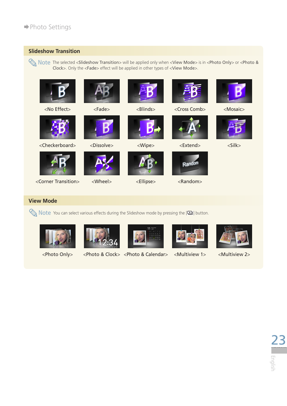 Photo settings | Samsung LP08IPLEBT-ZA User Manual | Page 23 / 30