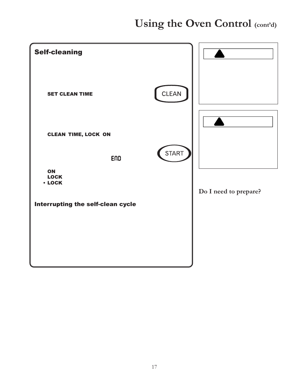 Using the oven control, Warning, Caution | Self-cleaning, Contd), Do i need to prepare | Amana Electric Smoothtop Range ACF4255A User Manual | Page 17 / 32