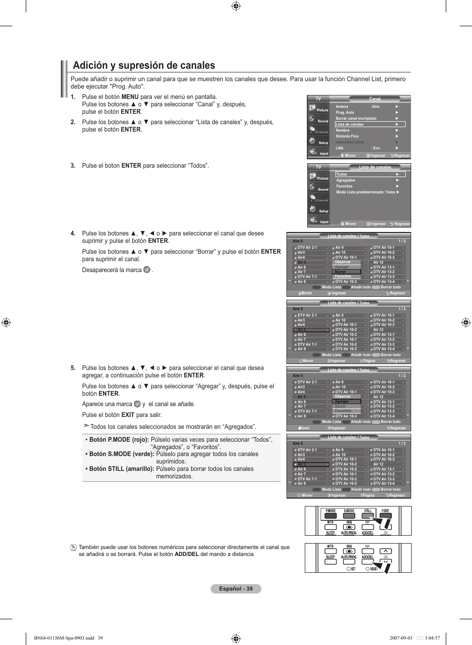 Adición y supresión de canales | Samsung LNT3753HX-XAA User Manual | Page 110 / 139