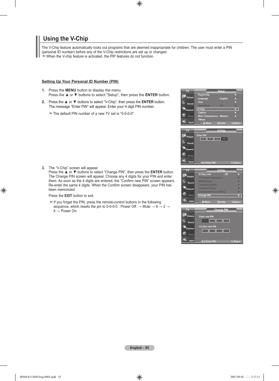 Using the v-chip | Samsung LNT3753HX-XAA User Manual | Page 57 / 139