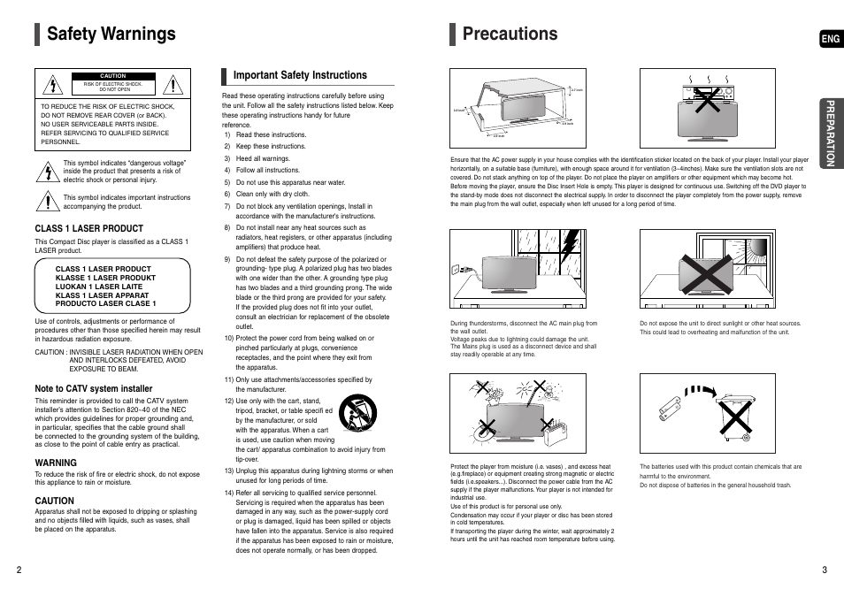 Safety warnings, Precautions, Phones | Important safety instructions | Samsung HT-X200T-XAA User Manual | Page 2 / 31