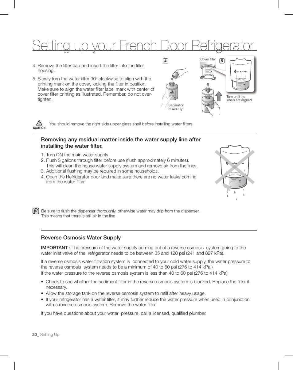 Setting up your french door refrigerator | Samsung RF26XAEPN-XAA User Manual | Page 20 / 88
