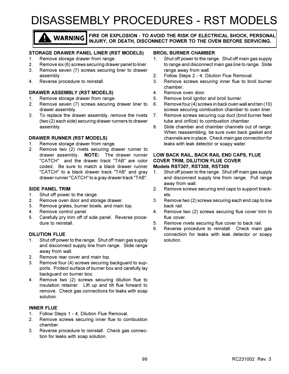 Disassembly procedures - rst models | Amana RSS User Manual | Page 100 / 124