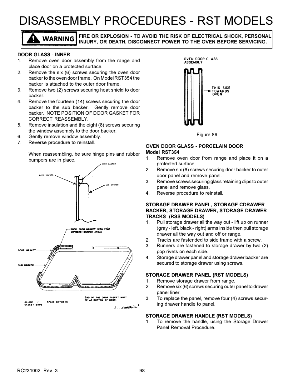 Disassembly procedures - rst models | Amana RSS User Manual | Page 99 / 124