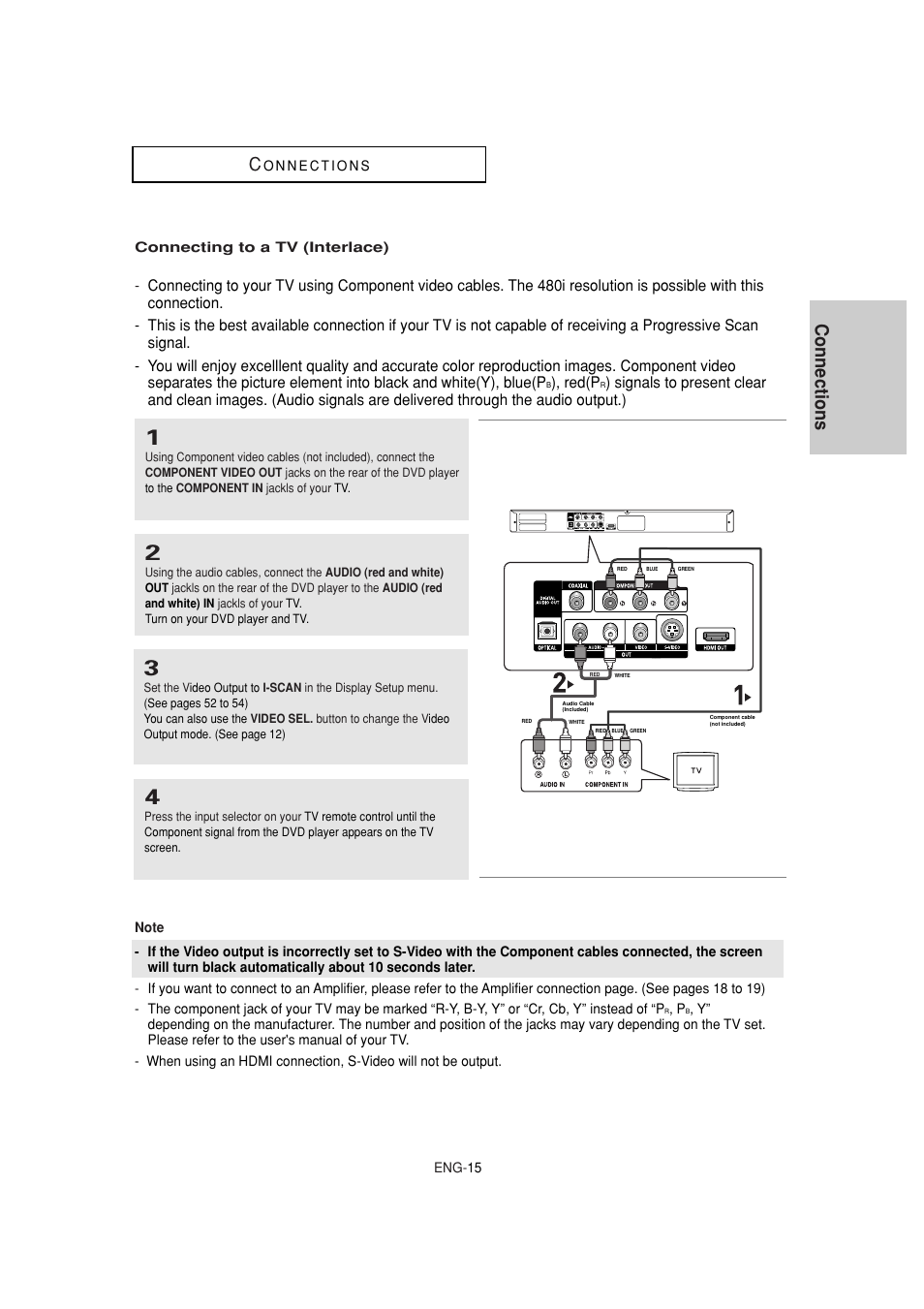 Connecting to a tv (interlace), Connections c, Red(p | Samsung DVD-1080P7-XAA User Manual | Page 15 / 65