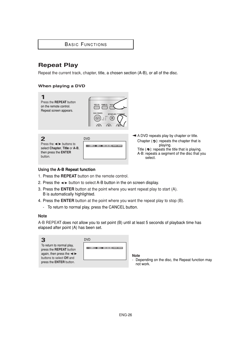 Repeat play | Samsung DVD-1080P7-XAA User Manual | Page 26 / 65