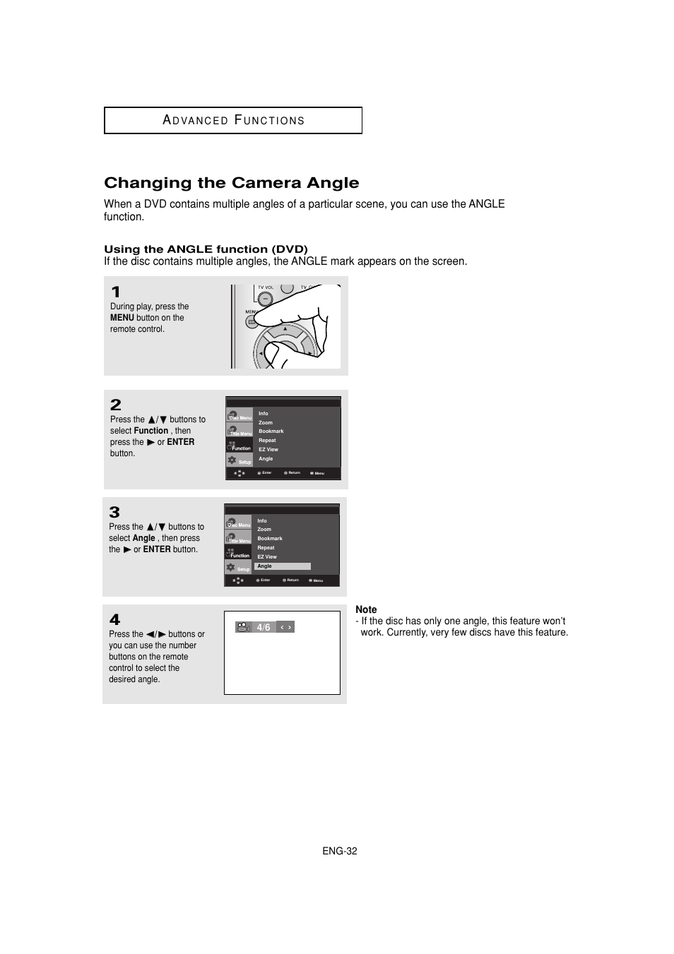 Changing the camera angle | Samsung DVD-1080P7-XAA User Manual | Page 32 / 65