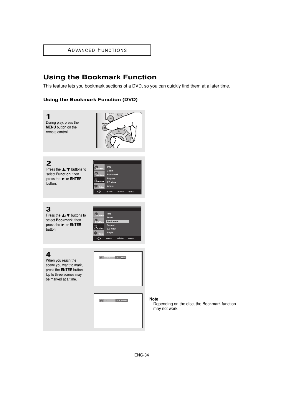 Using the bookmark function | Samsung DVD-1080P7-XAA User Manual | Page 34 / 65