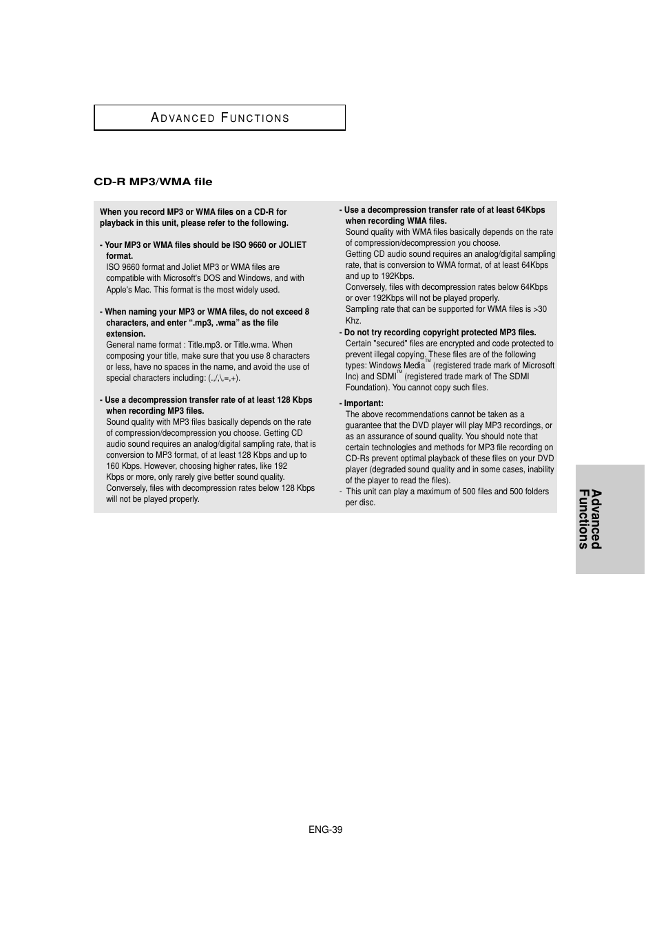 Advanced functions a | Samsung DVD-1080P7-XAA User Manual | Page 39 / 65