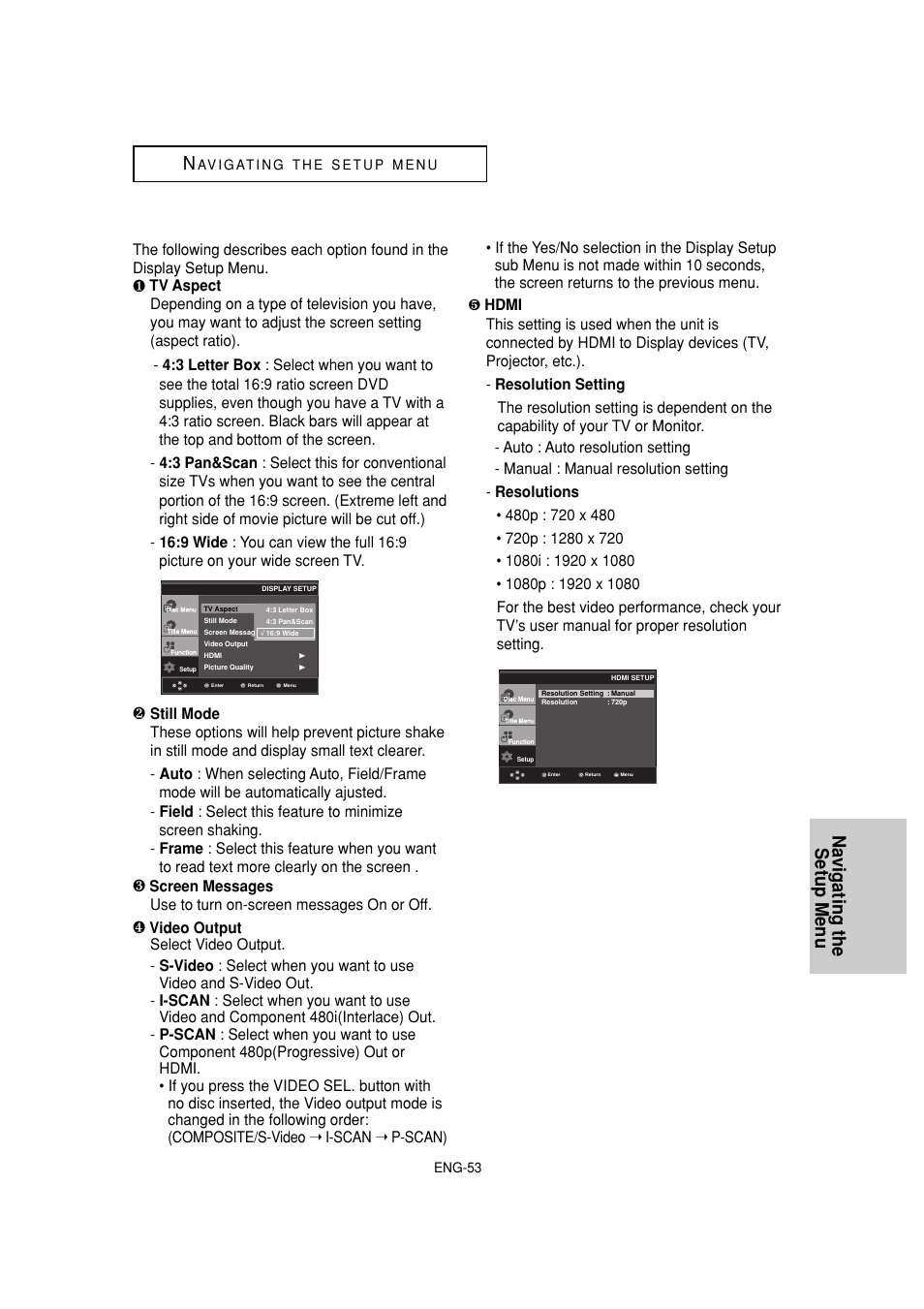 Navigating the setup menu n | Samsung DVD-1080P7-XAA User Manual | Page 53 / 65