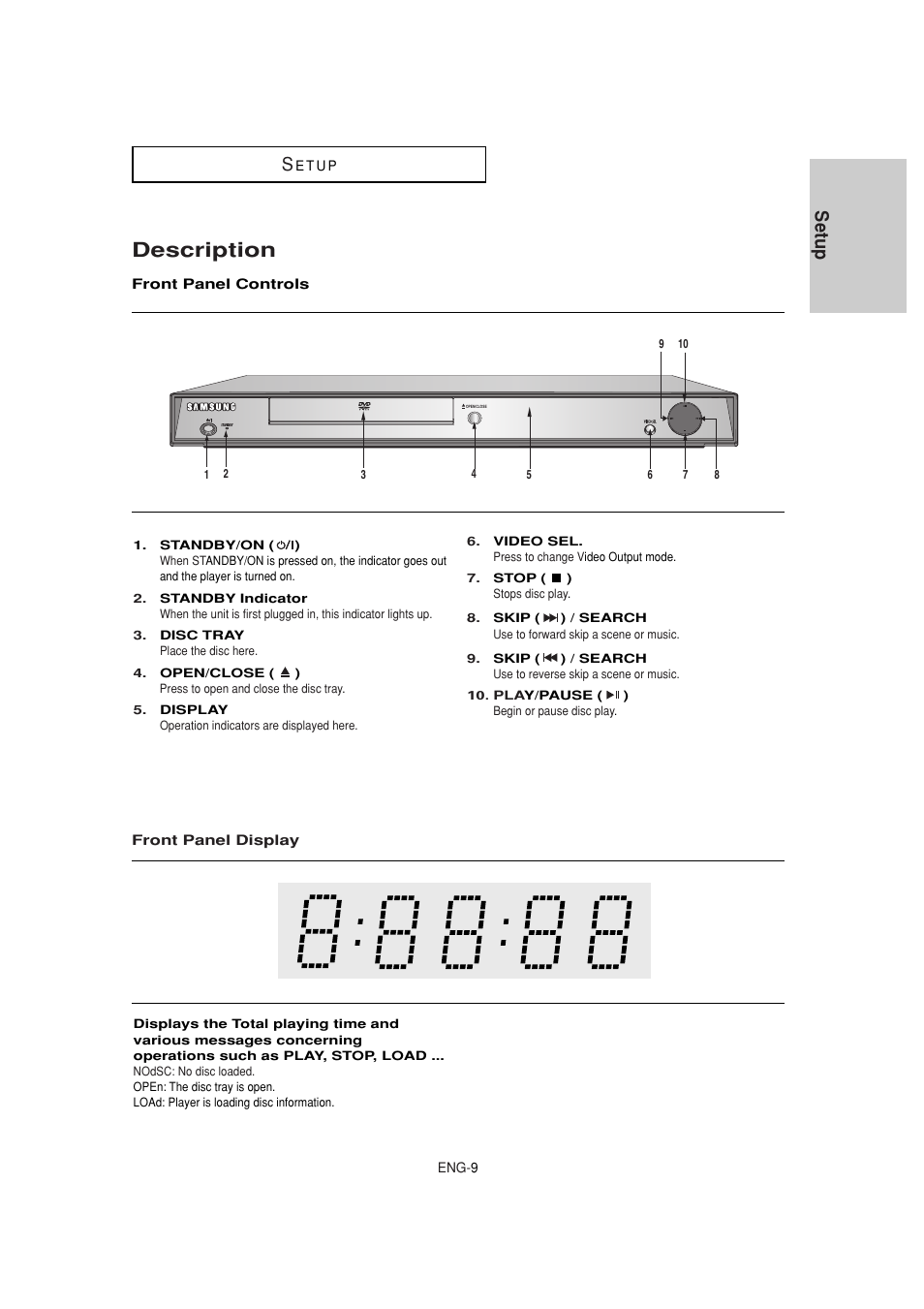 Description, Setup | Samsung DVD-1080P7-XAA User Manual | Page 9 / 65