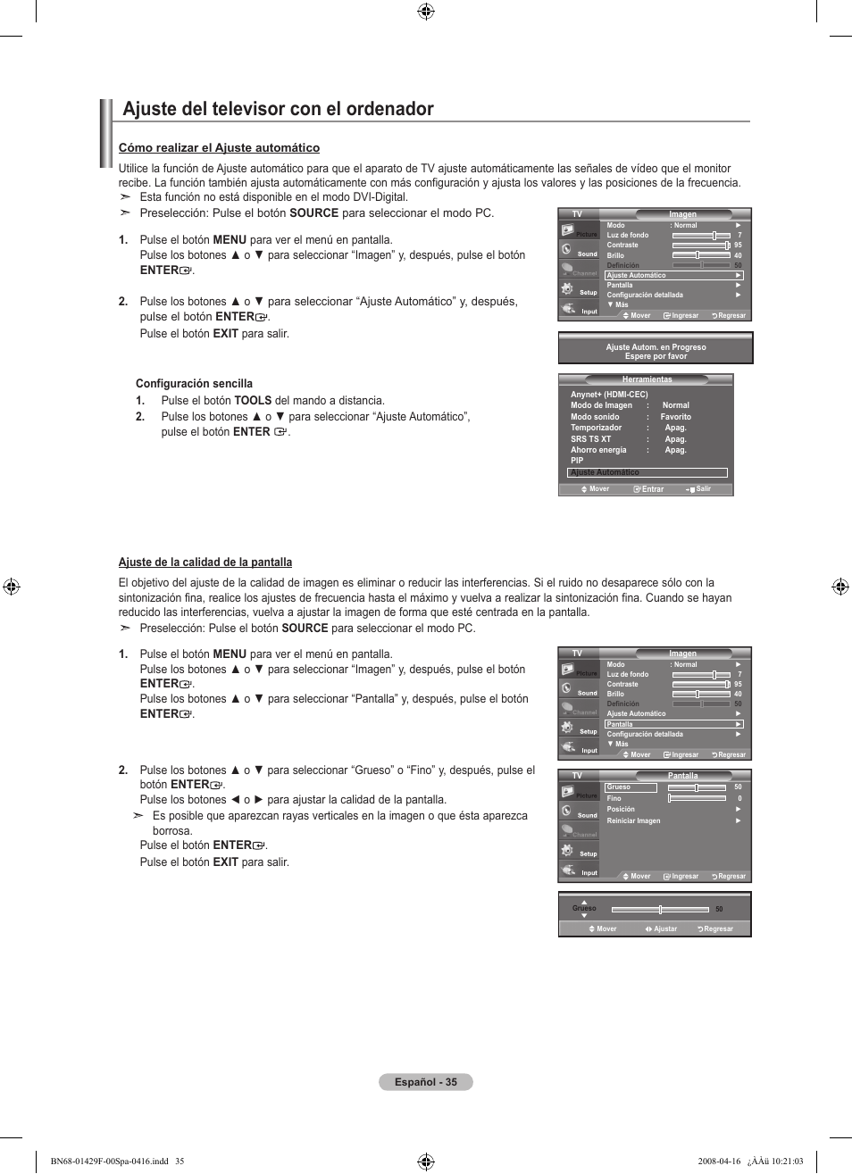 Ajuste del televisor con el ordenador | Samsung LN52A610A3RXZP User Manual | Page 101 / 129