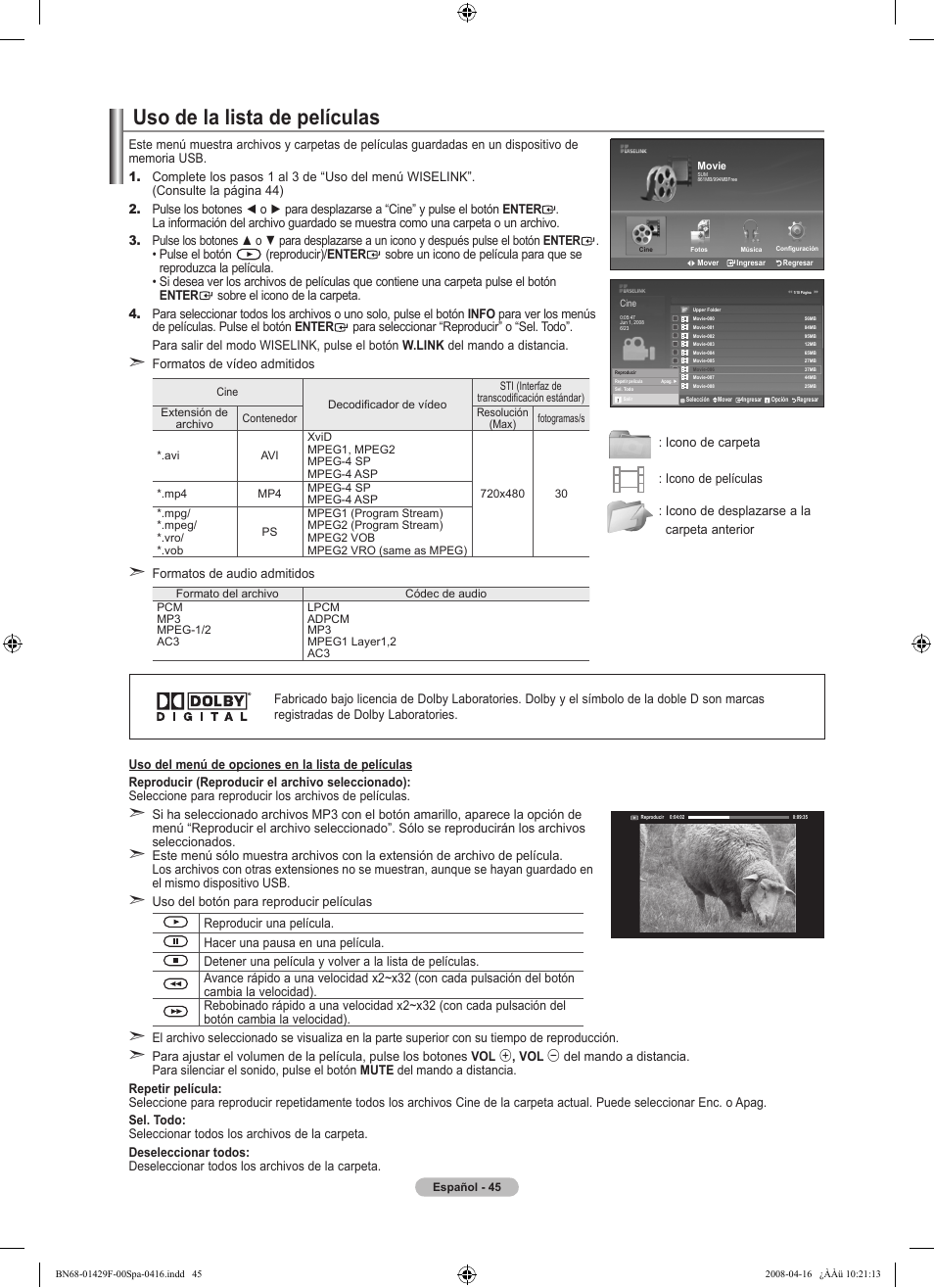 Uso de la lista de películas | Samsung LN52A610A3RXZP User Manual | Page 111 / 129