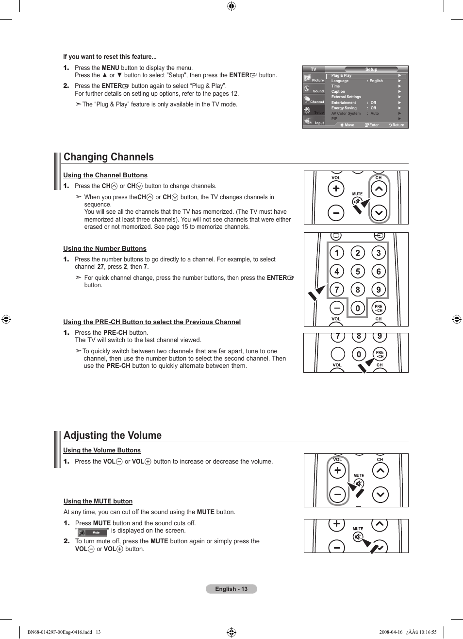 Changing channels, Adjusting the volume | Samsung LN52A610A3RXZP User Manual | Page 15 / 129