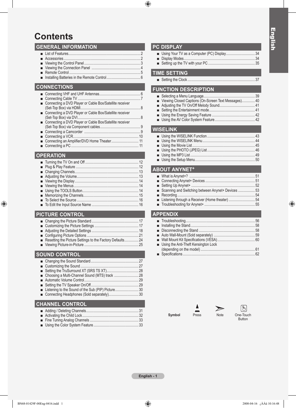 Samsung LN52A610A3RXZP User Manual | Page 3 / 129