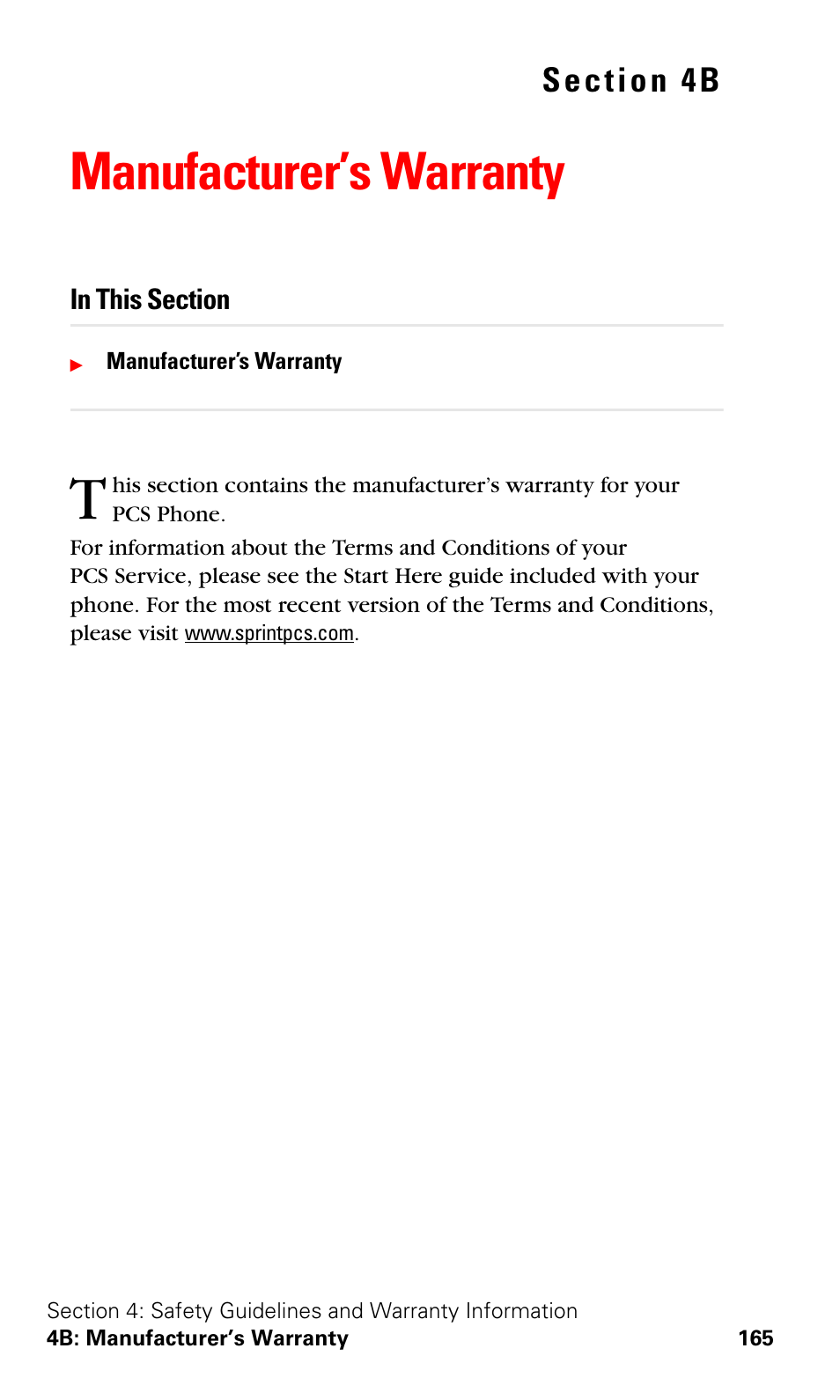 Manufacturer’s warranty, 4b. manufacturer’s warranty | Samsung SPH-A620ZSSXAR User Manual | Page 173 / 181