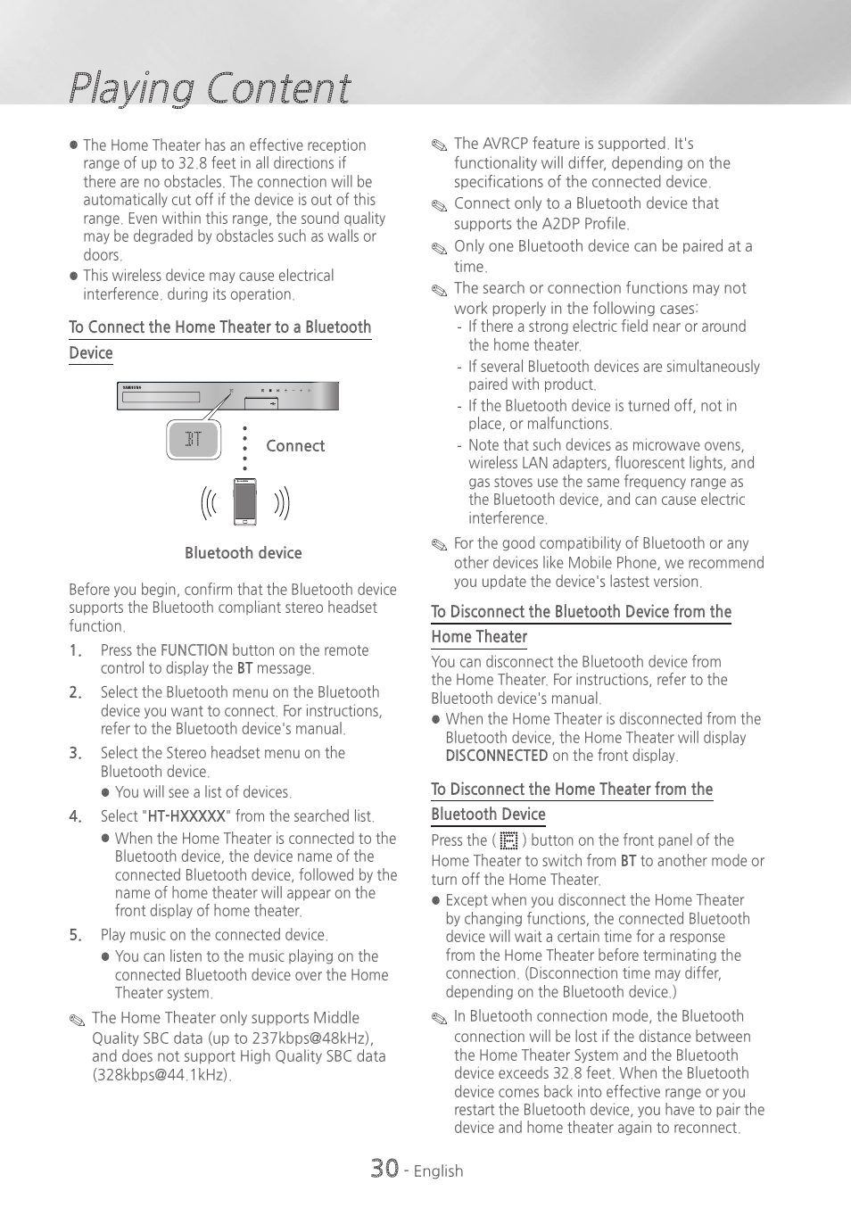 Playing content | Samsung HT-HM55-ZA User Manual | Page 30 / 47